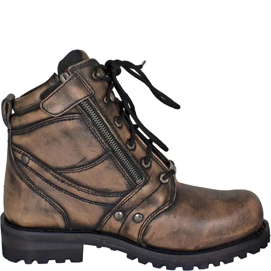 Open Road Men's 7 Lace Up Motorcycle Boots - Durable Leather Biker Boots for Riding & Outdoor Adventures - Perfect for Motorcycle Enthusiasts & Casual Wear