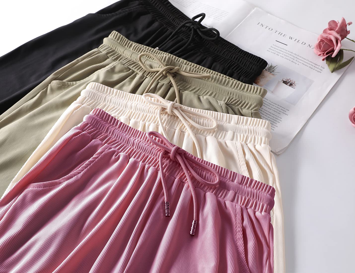 Snoly Women's High Waist Wide Leg Summer Casual Pants - Ice Silk Sweatpants for Women, Full Length Comfortable Lounge Pants for Yoga, Travel & Everyday Wear