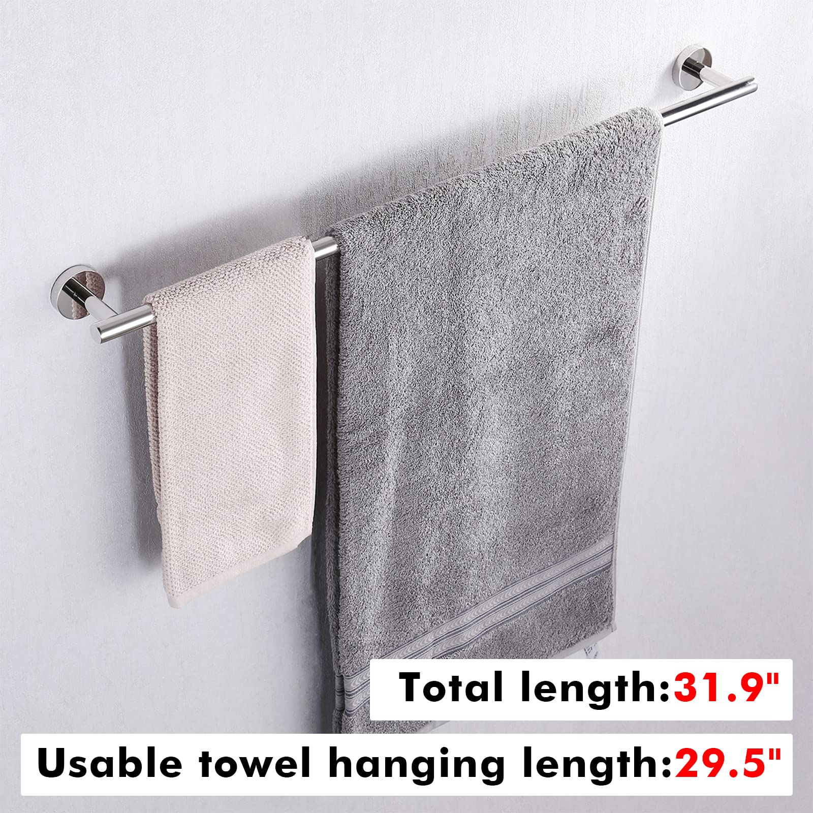 KES 29.5 Inch Stainless Steel Towel Bar - Rustproof SUS304 Bathroom Towel Holder for Shower & Hand Towels, Wall Mounted Polished Finish (31.9 Inch Total Length) - Perfect for Bathrooms, Showers, and Spa Areas