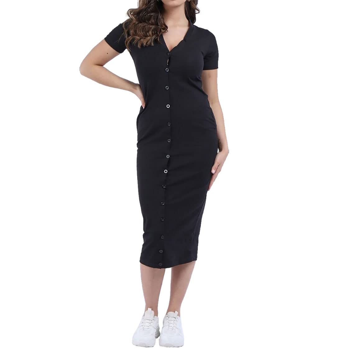 Women's Short Sleeve Button Down Midi Dress - V Neck Casual Summer Dress for Ladies | Perfect for Office, Date Night & Beach Cover-Up