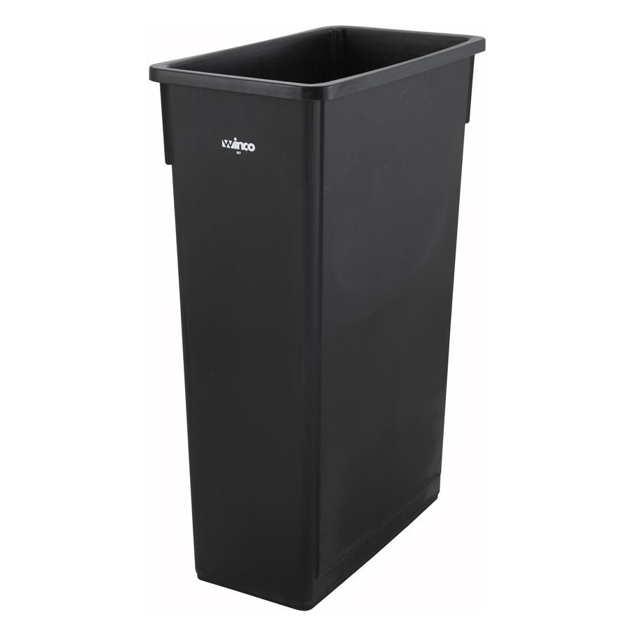 Winco 23 Gallon Slim Kitchen Trash Can with Lid - Black | Durable Stainless Steel Step-On Garbage Bin for Home, Office & Restaurant Use