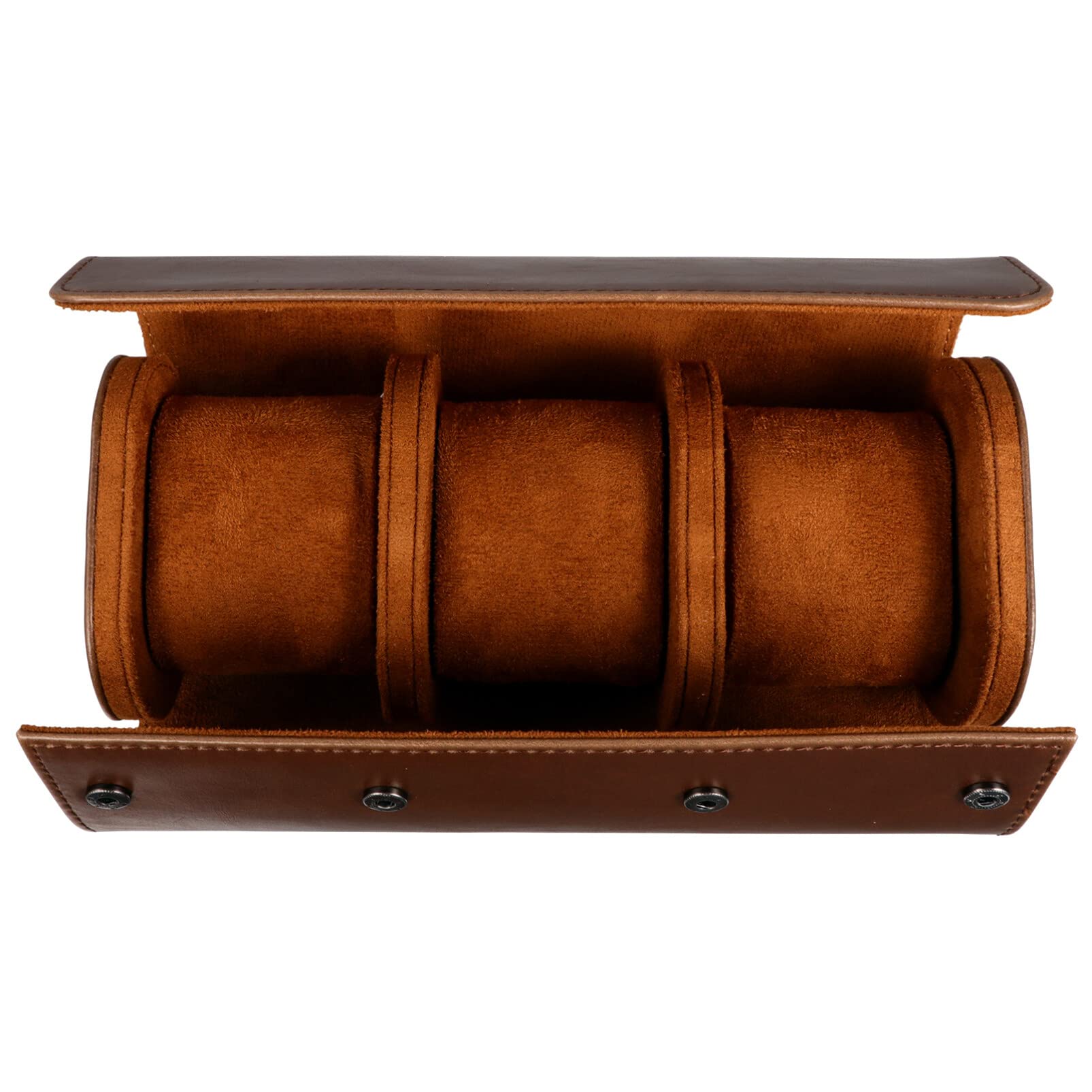 Totority 3-Slot Round Watch Box - PU Leather Travel Watch Organizer Case with Elastic Straps | Perfect for Home Storage, Travel & Jewelry Display