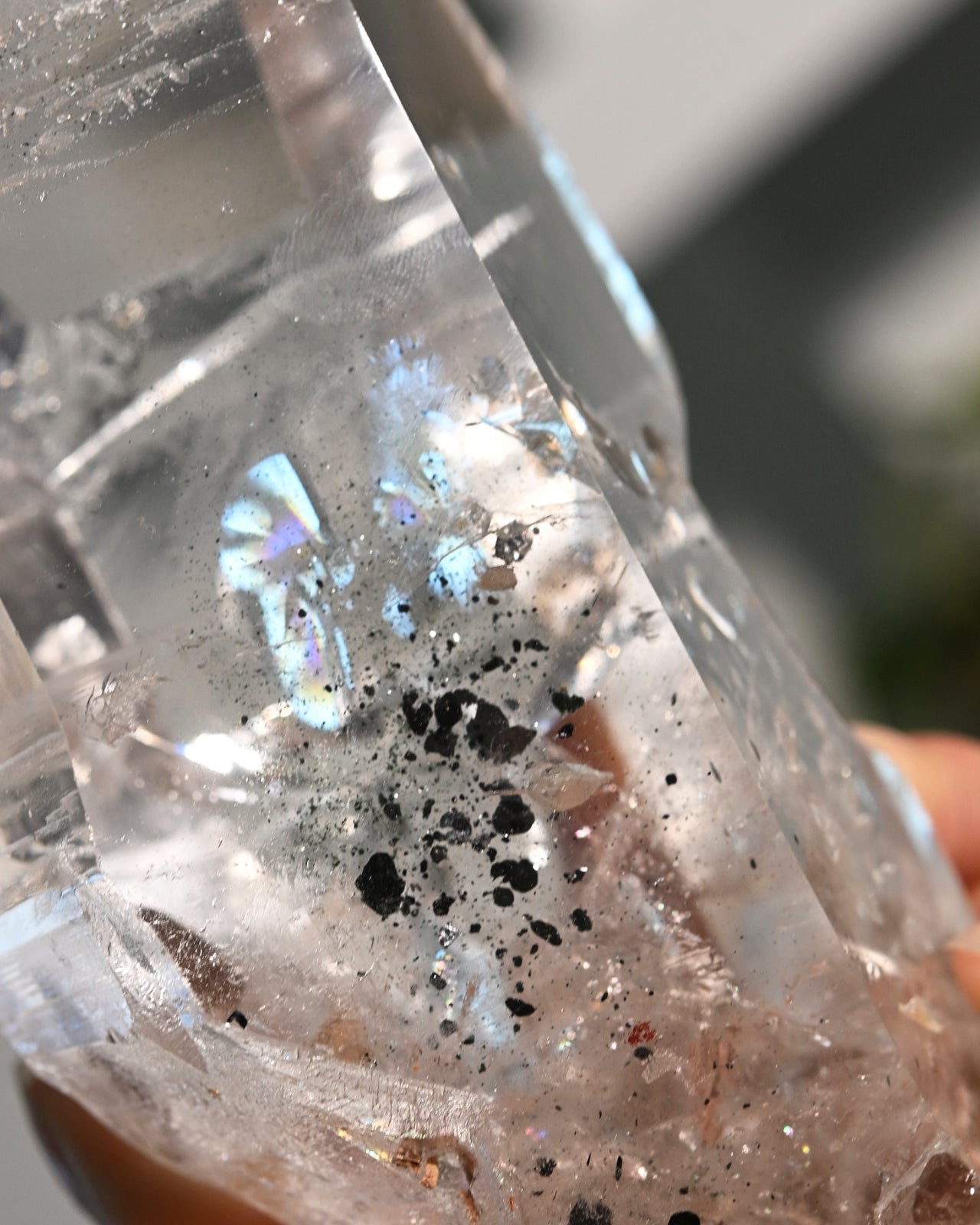 Lemurian Seed Crystal with Hematite Inclusions - Healing Stone on Display Stand | Perfect for Meditation, Energy Work & Spiritual Decor