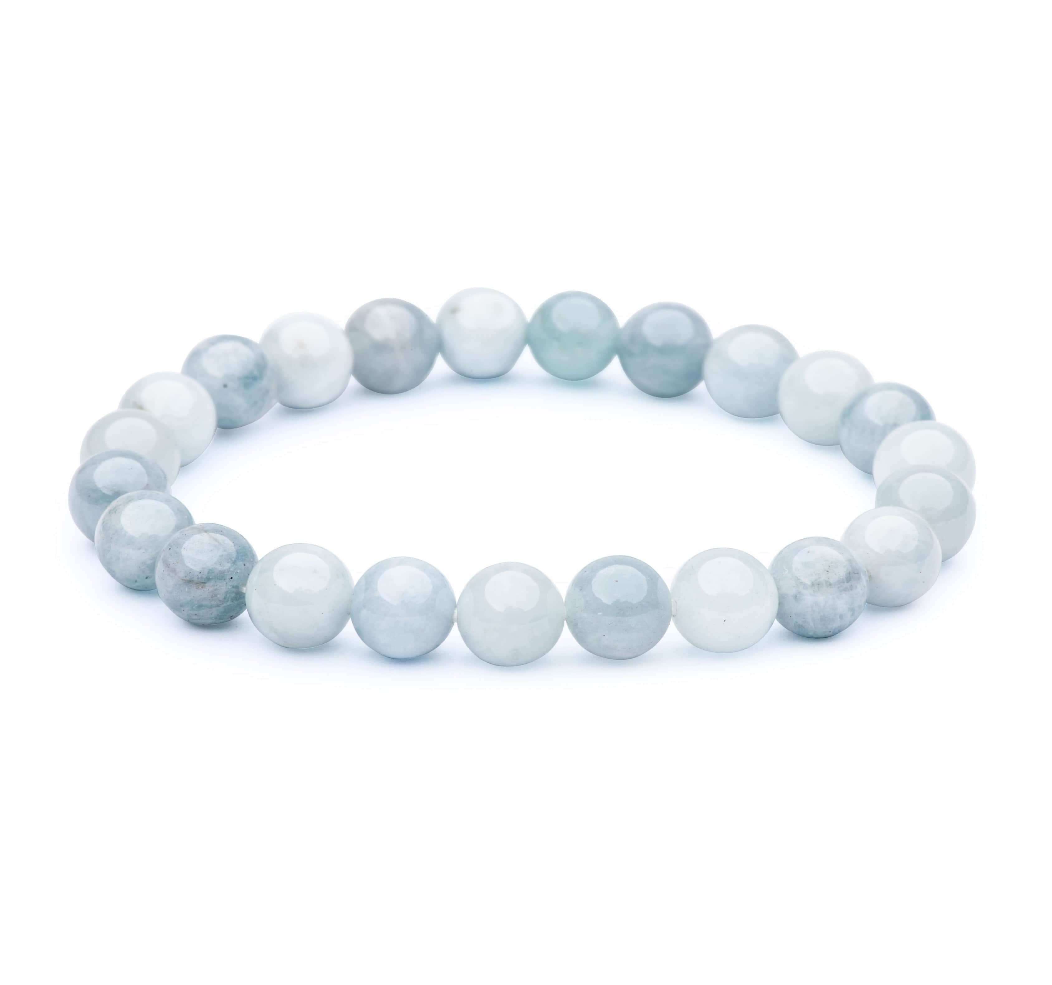 Aquamarine Smooth Bead Stretch Bracelet for Women - Healing Crystal Jewelry for Meditation, Yoga & Positive Energy - Adjustable Elastic Beaded Wristband for Everyday Wear or Gift