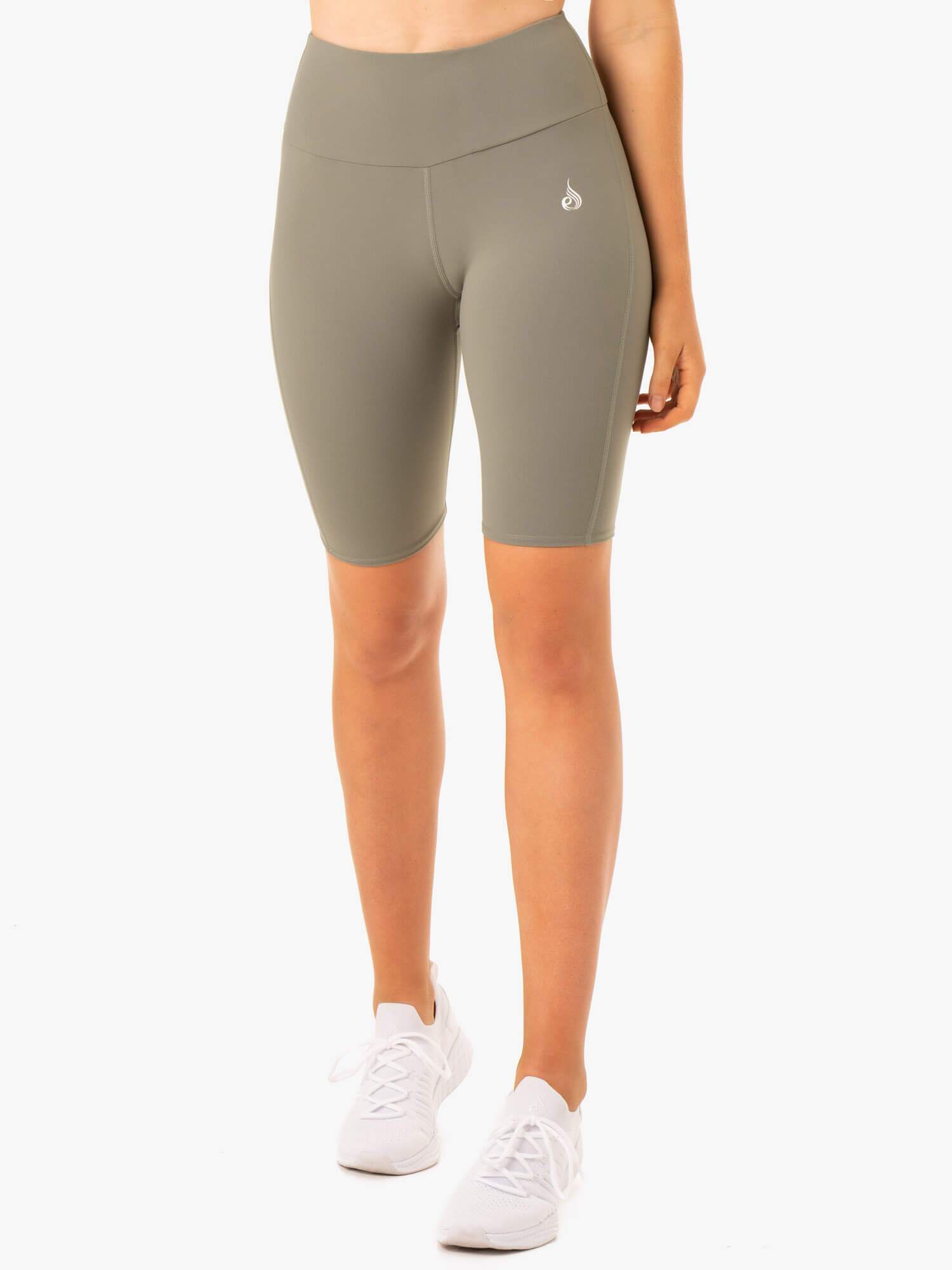High Waisted Scrunch Butt Bike Shorts for Women - Khaki - Comfortable Workout & Yoga Shorts - Perfect for Cycling, Running, and Gym