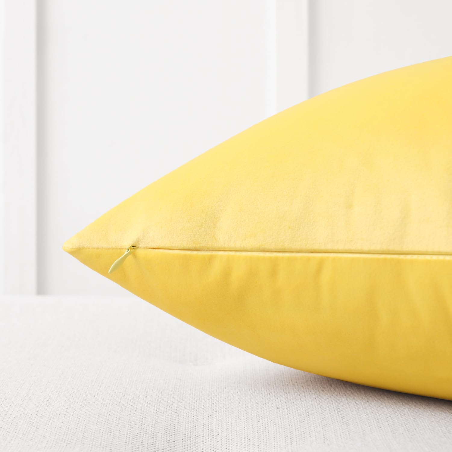 Mixhug Set of 2 Soft Velvet Square Decorative Pillow Covers - 18x18 Inch Luxury Cushion Covers for Sofa, Bed & Home Decor in Pale Yellow | Perfect for Living Room, Bedroom & Cozy Interior Design
