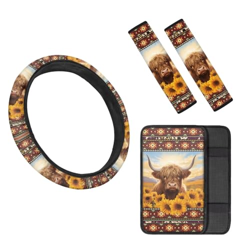 Sunflower Highland Cow Aztec Tribal