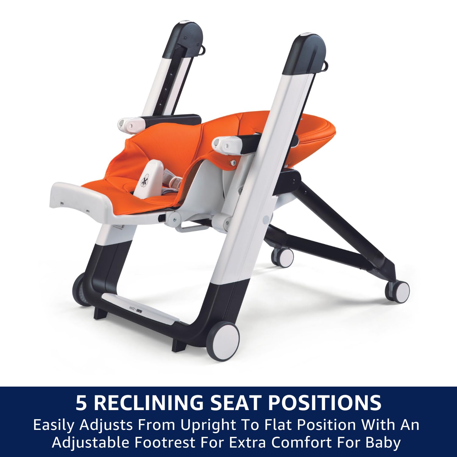 **Peg Perego Siesta Adjustable Baby High Chair & Recliner - Foldable, Easy-Clean, with Wheels for Infants & Toddlers - Made in Italy (Orange) - Perfect for Dining, Feeding & Playtime**
