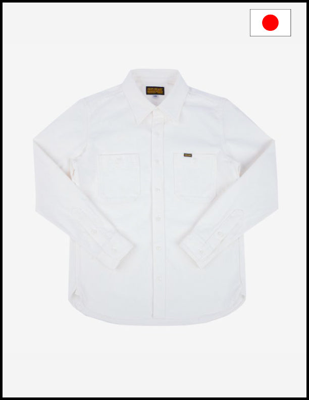 Iron Heart IHSH-391 Heavyweight 13.5oz Denim Work Shirt for Men - Classic White Cotton Shirt for Workwear, Outdoor & Casual Style
