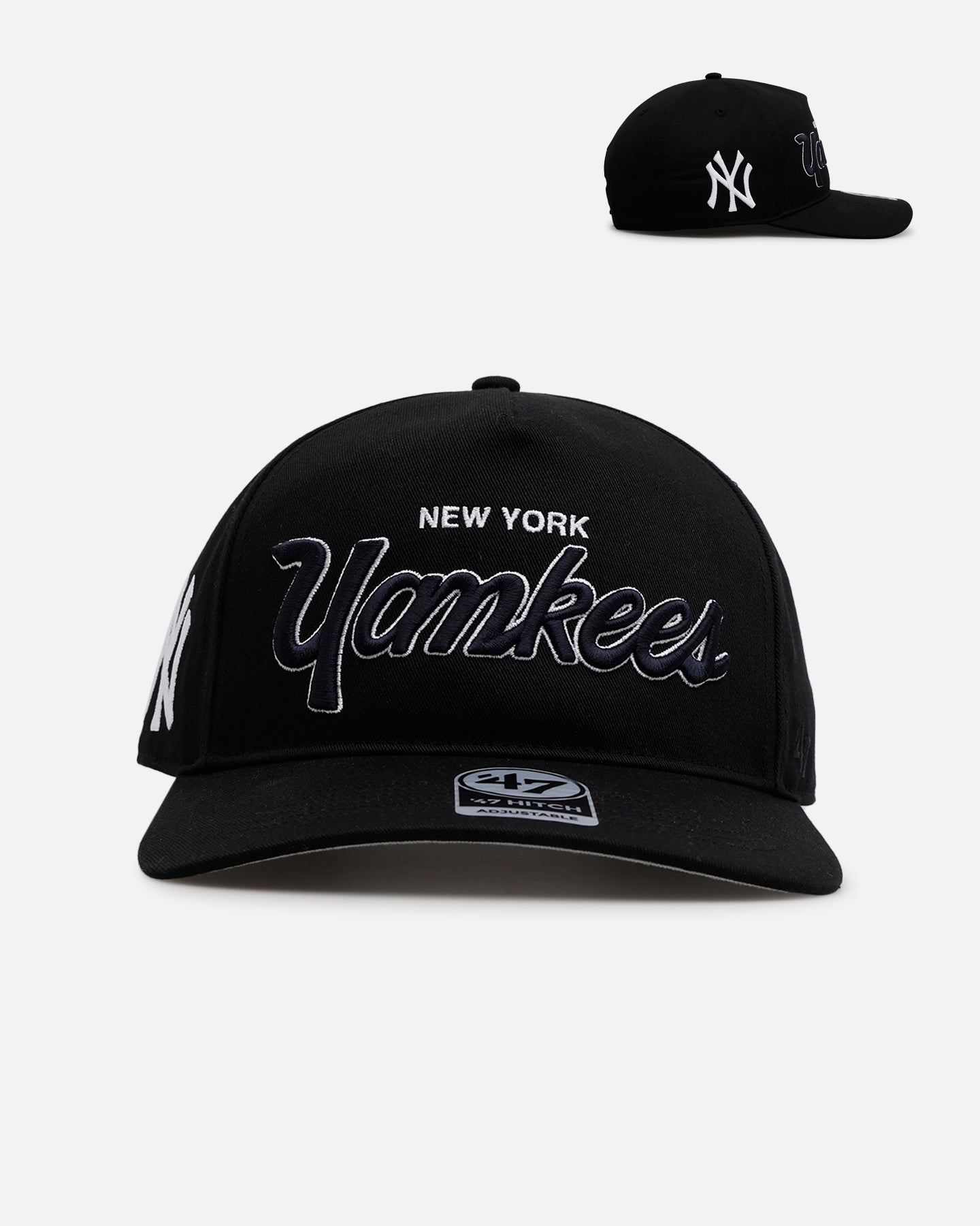 New York Yankees 'Black Dome Script' 47 Hitch Snapback Hat - Adjustable Black Baseball Cap for Men & Women - Perfect for Sports, Casual Wear & Fan Gifts