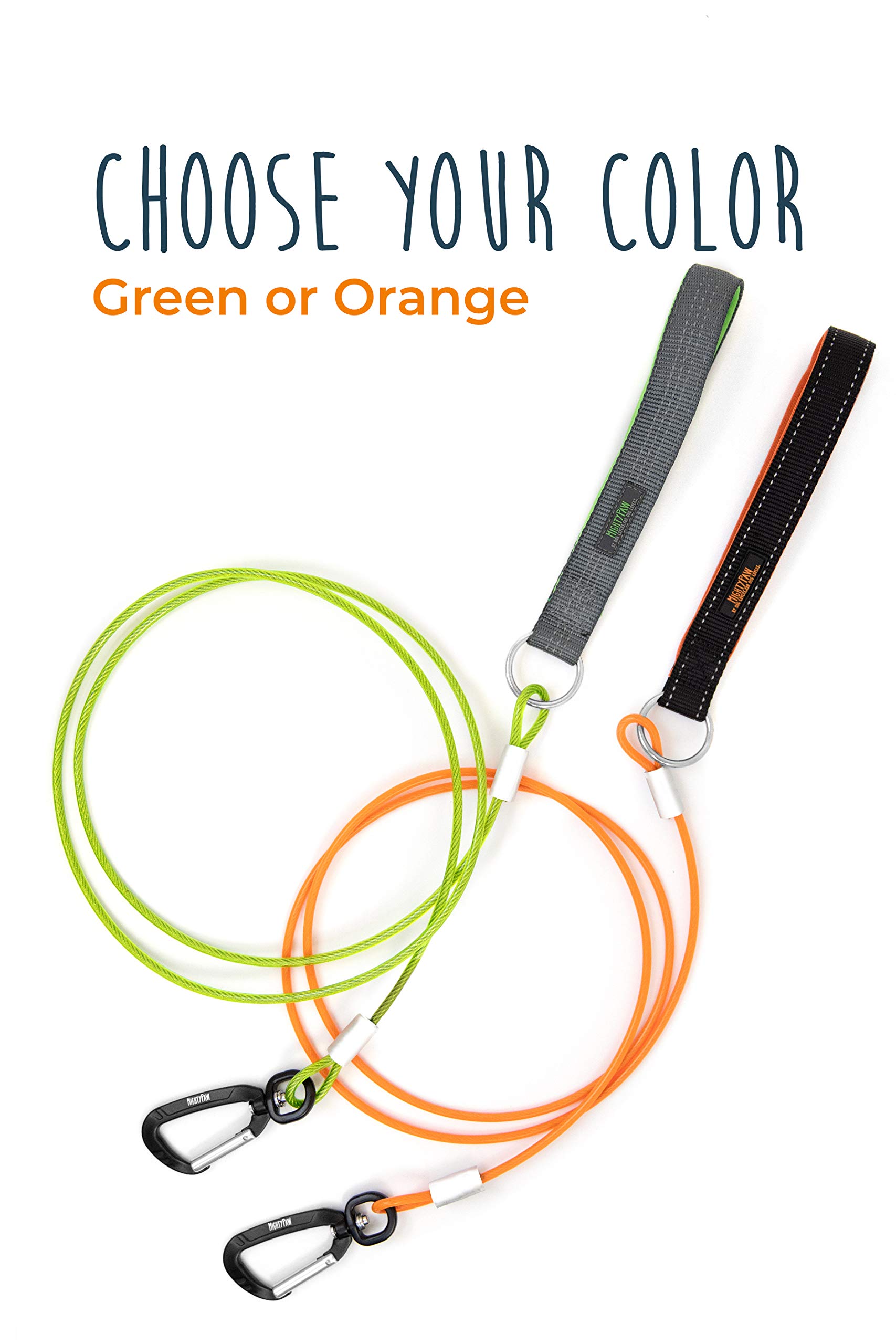 Mighty Paw Chew Proof Metal Cable Dog Leash - 6ft Braided Cord with Padded Handle for Large Dogs & Teething Puppies - Anti Biting Durable Leash (Orange) - Perfect for Walking, Training & Aggressive Chewers
