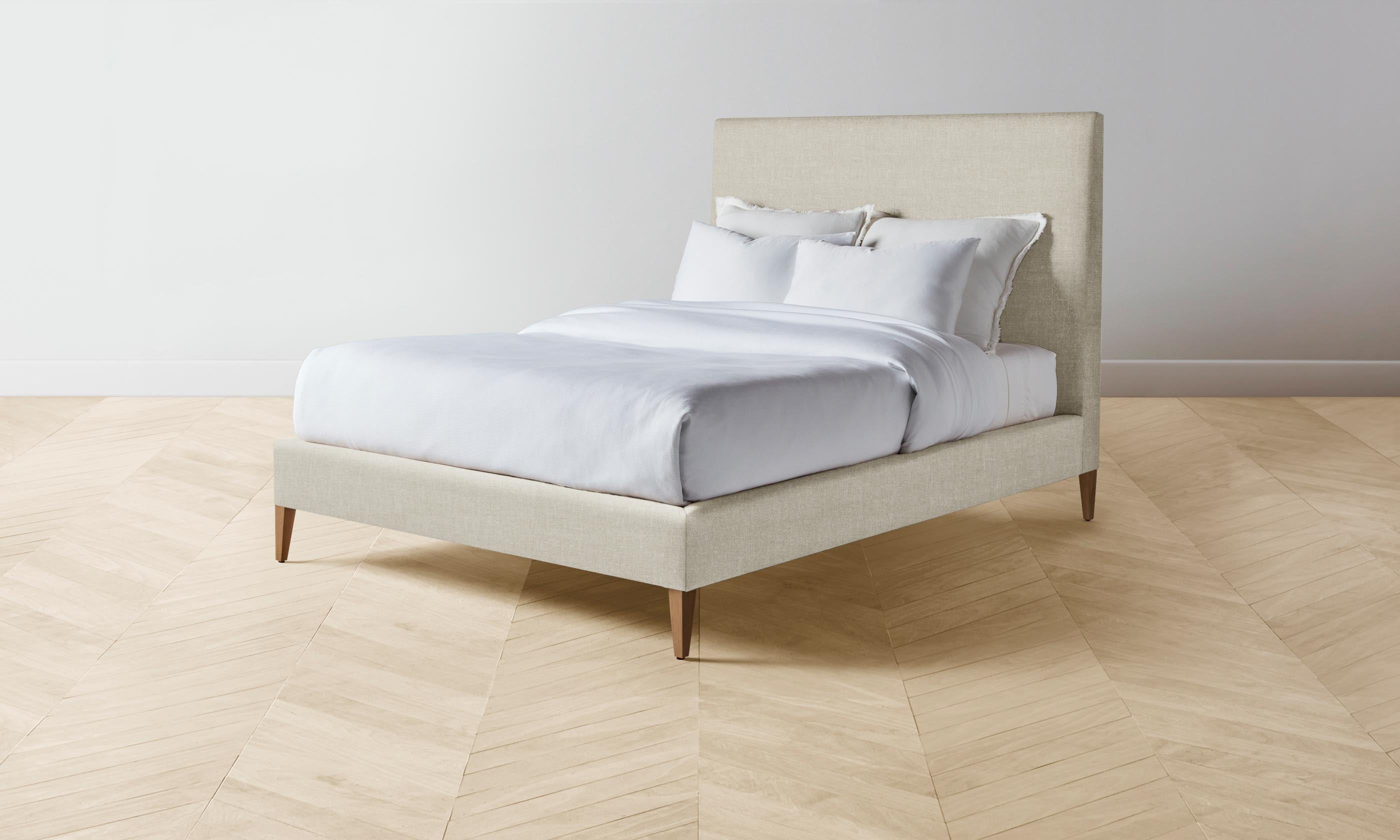 The Essex Bed - Heritage Belgian Linen Upholstered Alder Wood Bed Frame | Luxury Bedroom Furniture for Modern & Farmhouse Style Homes