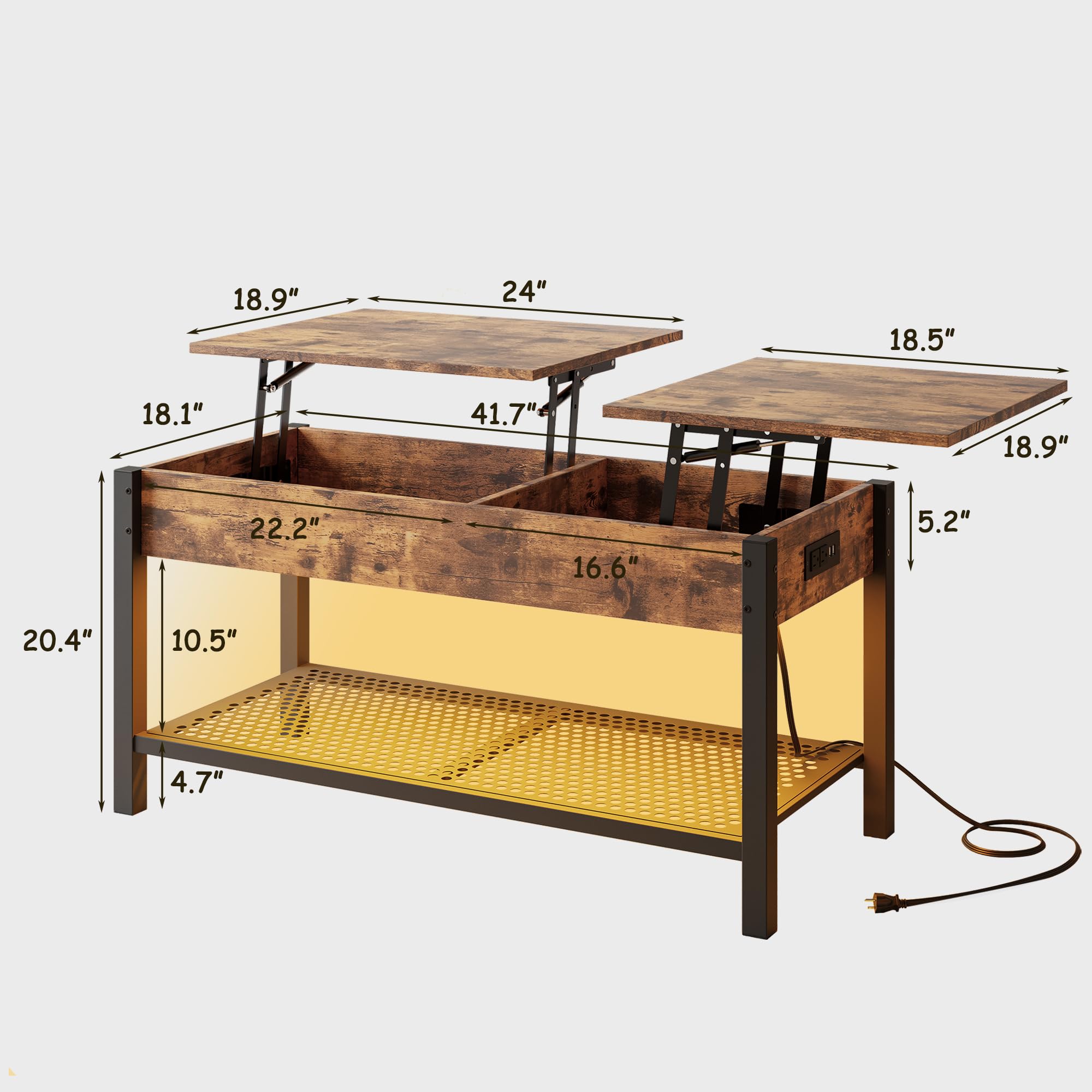 Lift Top Coffee Table with Storage & LED Lights - 41.7