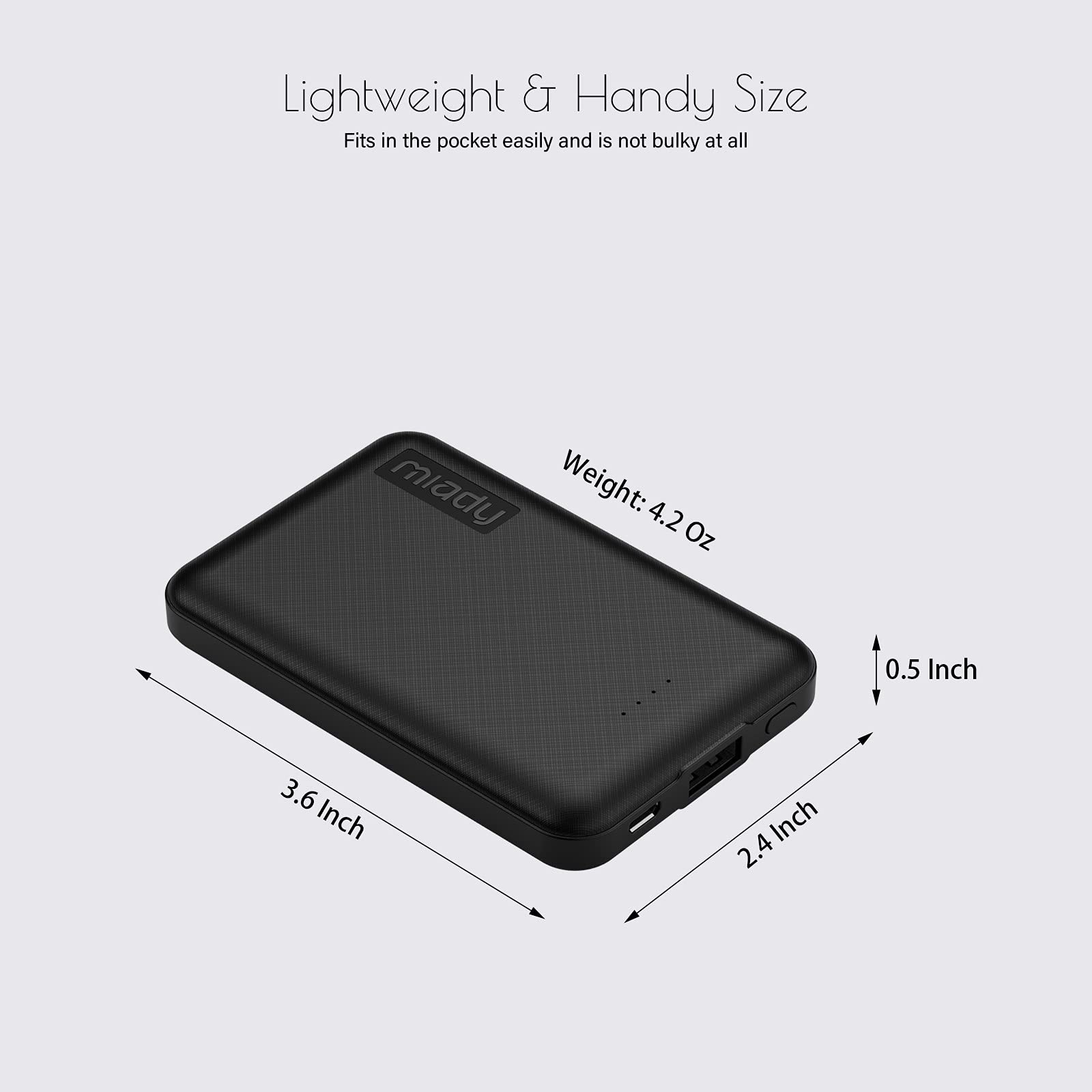 Miady 2-Pack 5000mAh Ultra Slim Portable Charger - Fast USB-C Power Bank with 5V 2.4A Output for iPhone 16/15, Samsung S24/S22, Google Pixel, iPad & Android | Compact Travel Charger for Phones, Tablets & Wireless Earbuds | Perfect for Air Travel, Camping & Emergency Power Backup
