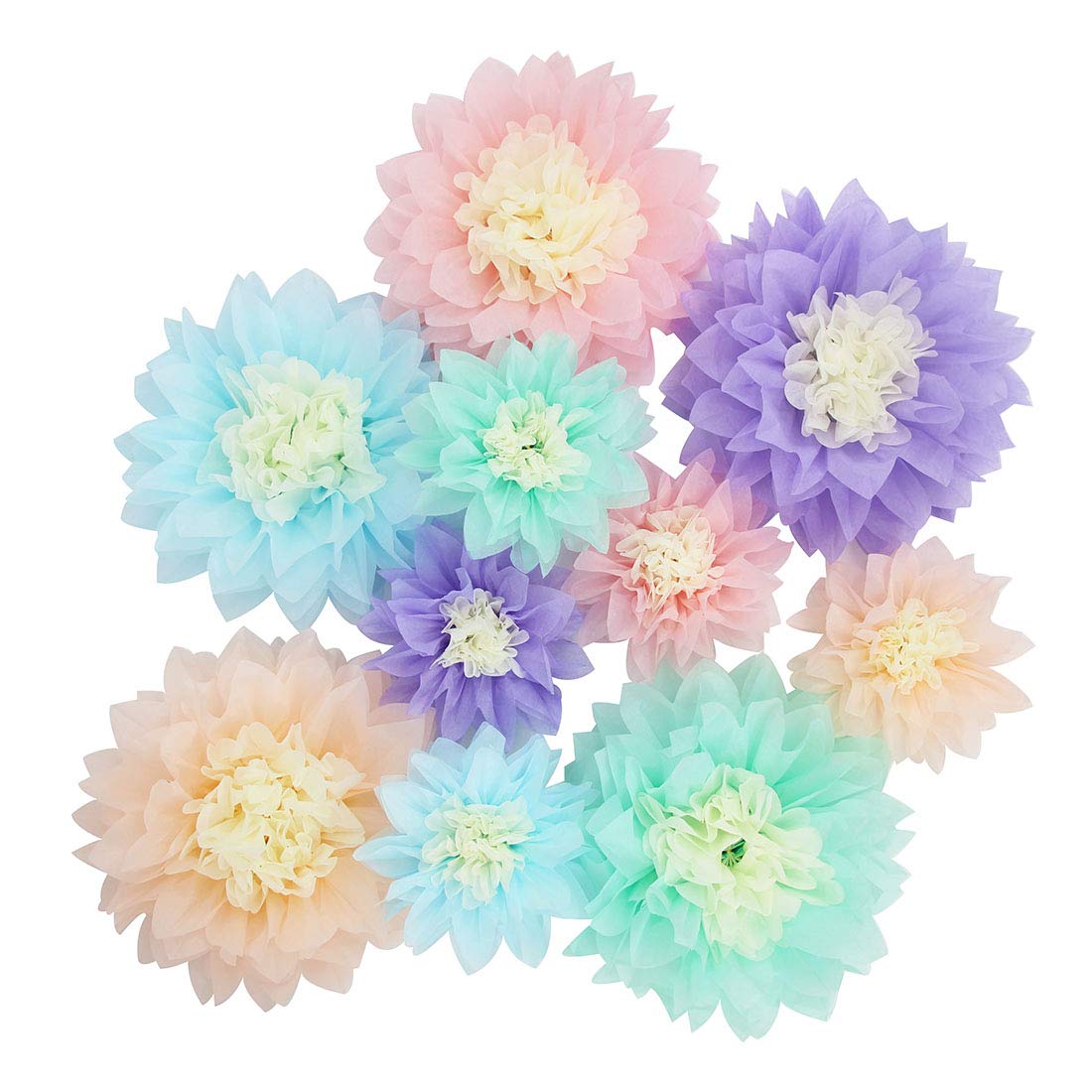 Pastel Tissue Paper Flowers - Pack of 10 | Baby Shower Centerpieces, Living Room Wall Decor, Wedding & Party Decorations | Perfect for DIY Crafts, Home Decor, and Special Events