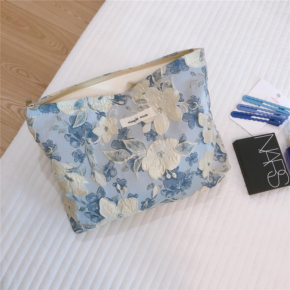 Elegant Floral Makeup Bag for Women - Large Soft Cosmetic Travel Organizer with Zipper Pouch | Perfect for Travel, Gym & Daily Beauty Essentials Storage