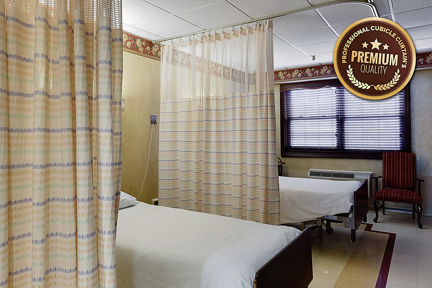 Flame-Resistant Washable Hospital Privacy Curtain - 19' x 7.5' Bed Divider with Mesh & Grommets - Ideal for Patient Rooms, Clinics & Healthcare Facilities