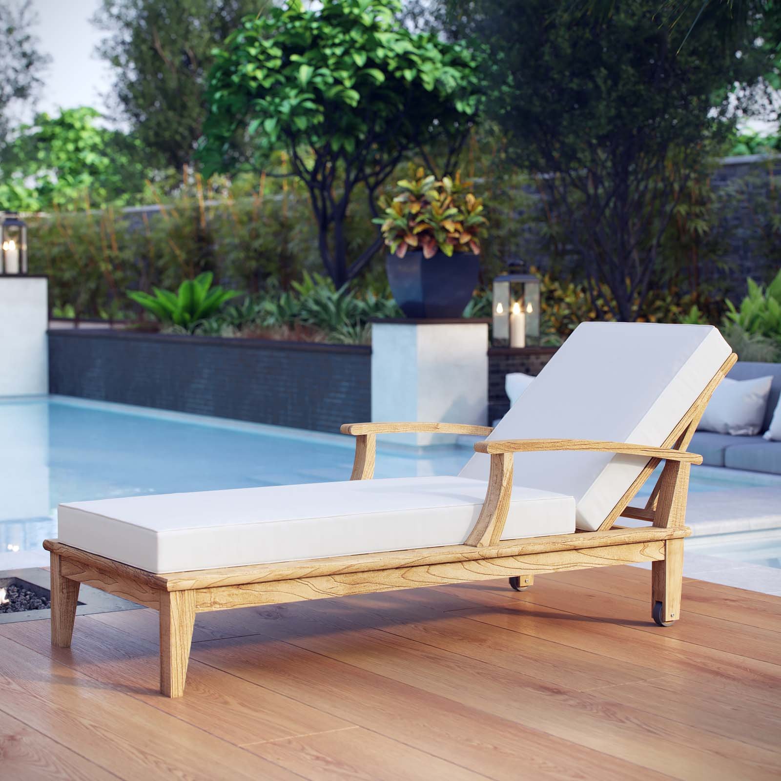 Premium Grade A Teak Wood Outdoor Chaise Lounge Chair - Natural White Finish - Durable Patio Furniture for Poolside, Beach & Garden Relaxation