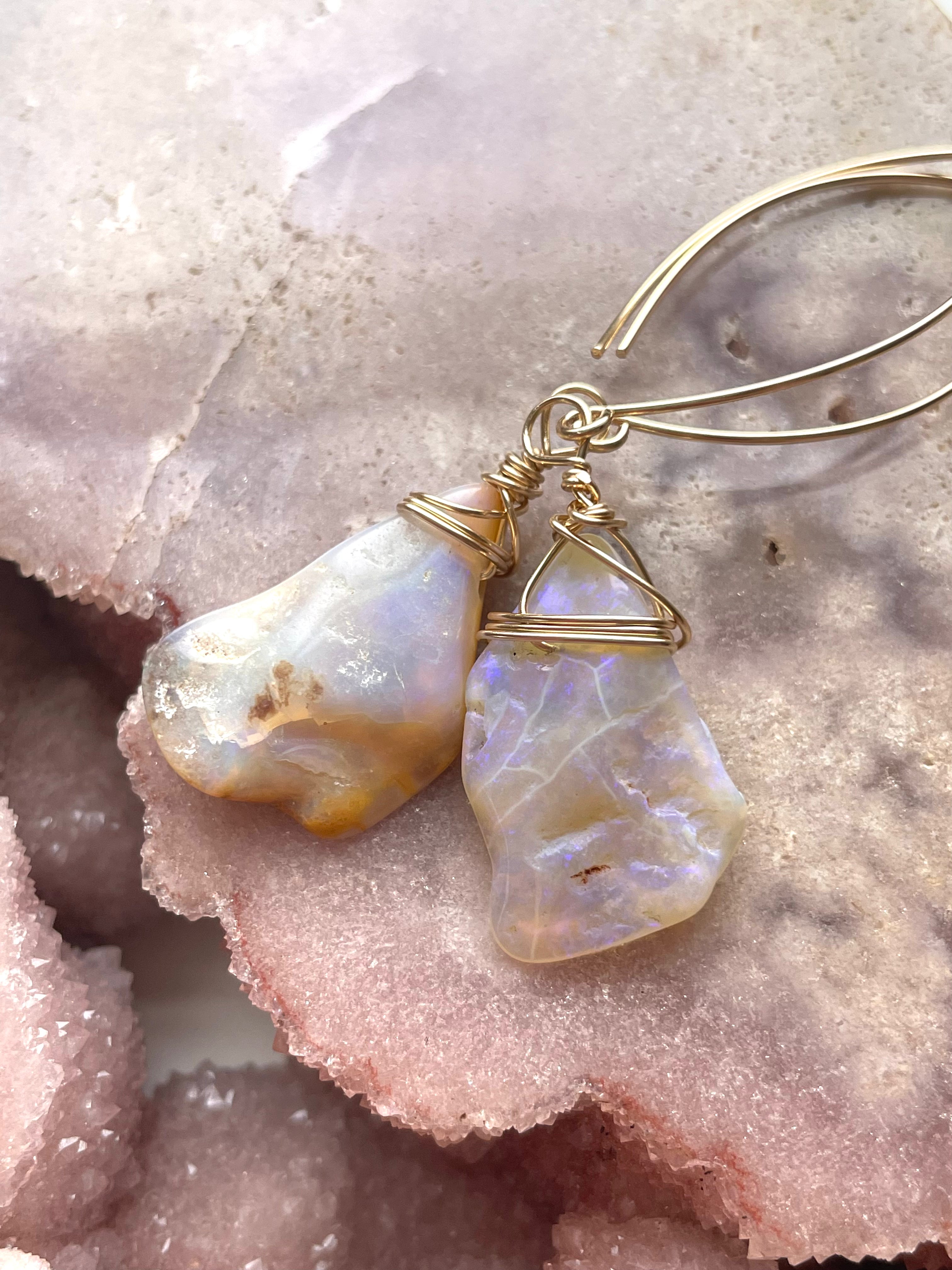 Large Australian Opal Dangle Earrings in Gold Filled - Elegant Statement Jewelry for Women, Perfect for Parties, Weddings & Special Occasions