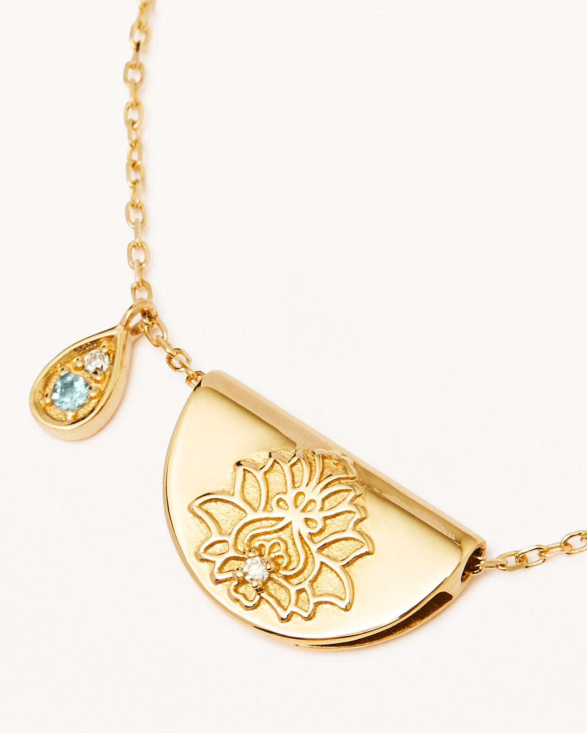 14K Solid Gold Lotus Birthstone Diamond Necklace - March Aquamarine Pendant for Women, Elegant Jewelry Gift for Birthday, Anniversary & Special Occasions | Perfect for Weddings, Parties & Everyday Wear