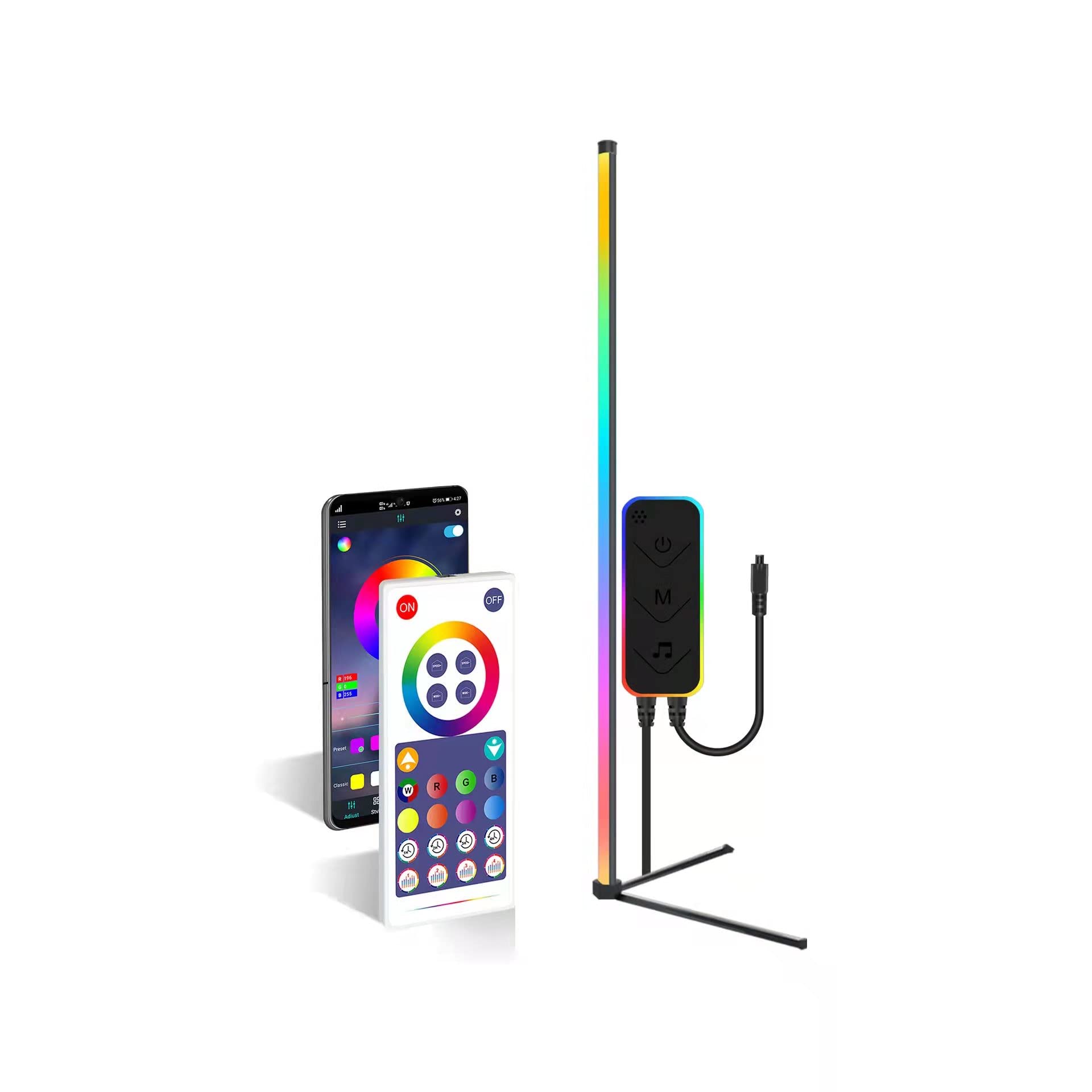 RGB Smart LED Corner Floor Lamp - Dimmable Modern Mood Lighting with Remote Control, Color Changing Gaming Light for Living Room, Bedroom & Home Decor | Perfect for Relaxation, Gaming & Ambiance