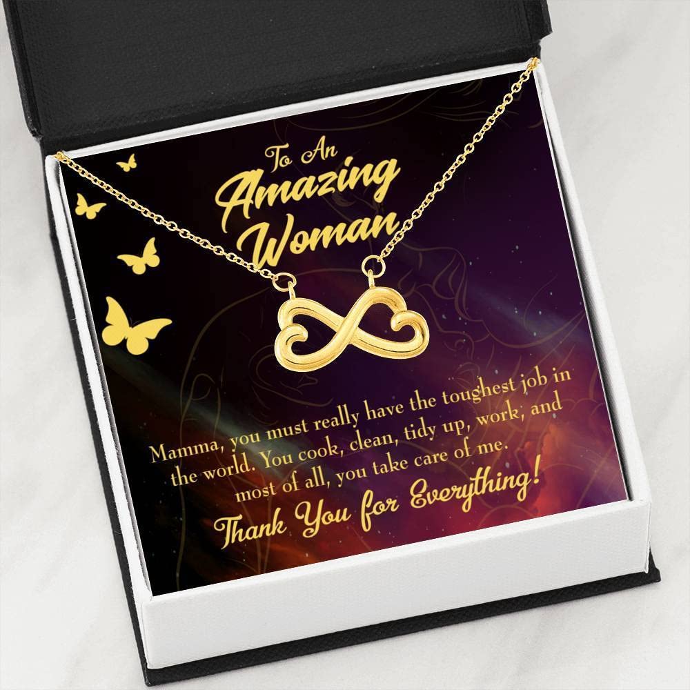 Express Your Love Gifts Mother Necklace - Stainless Steel Infinity Pendant with Keepsake Card, Perfect for Mom's Tough Job, Mother's Day, Birthday, Anniversary, or Just Because She Deserves It