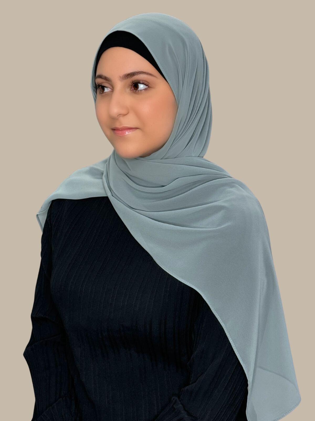 Luxury Chiffon Hijab for Women - Elegant Stone Green Modish Scarf - Perfect for Daily Wear, Prayer, and Special Occasions