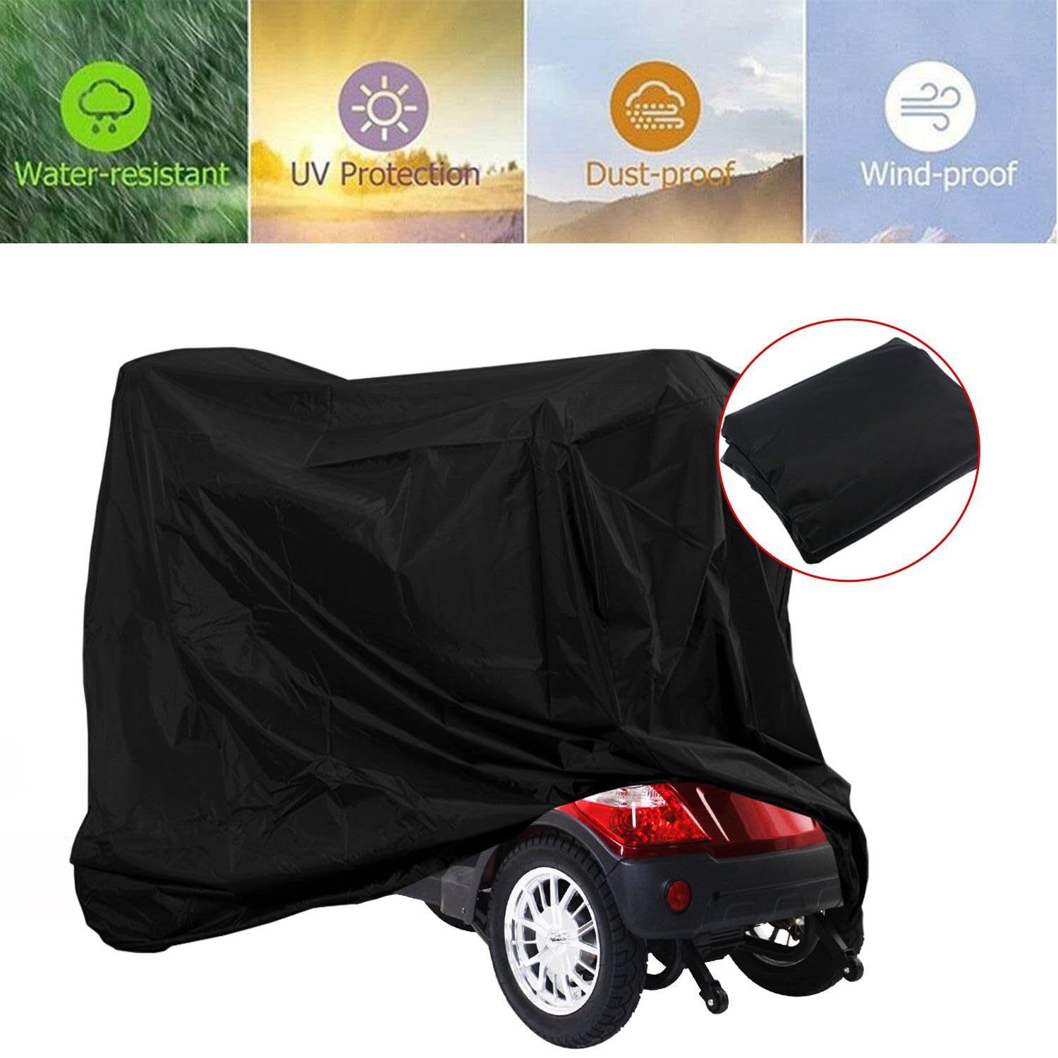 **Waterproof Mobility Scooter Cover - All-Weather 190D Fabric Protection from Rain, Snow, Dust & Sun - Outdoor Wheelchair Storage Accessory for Travel, Camping & Daily Use**