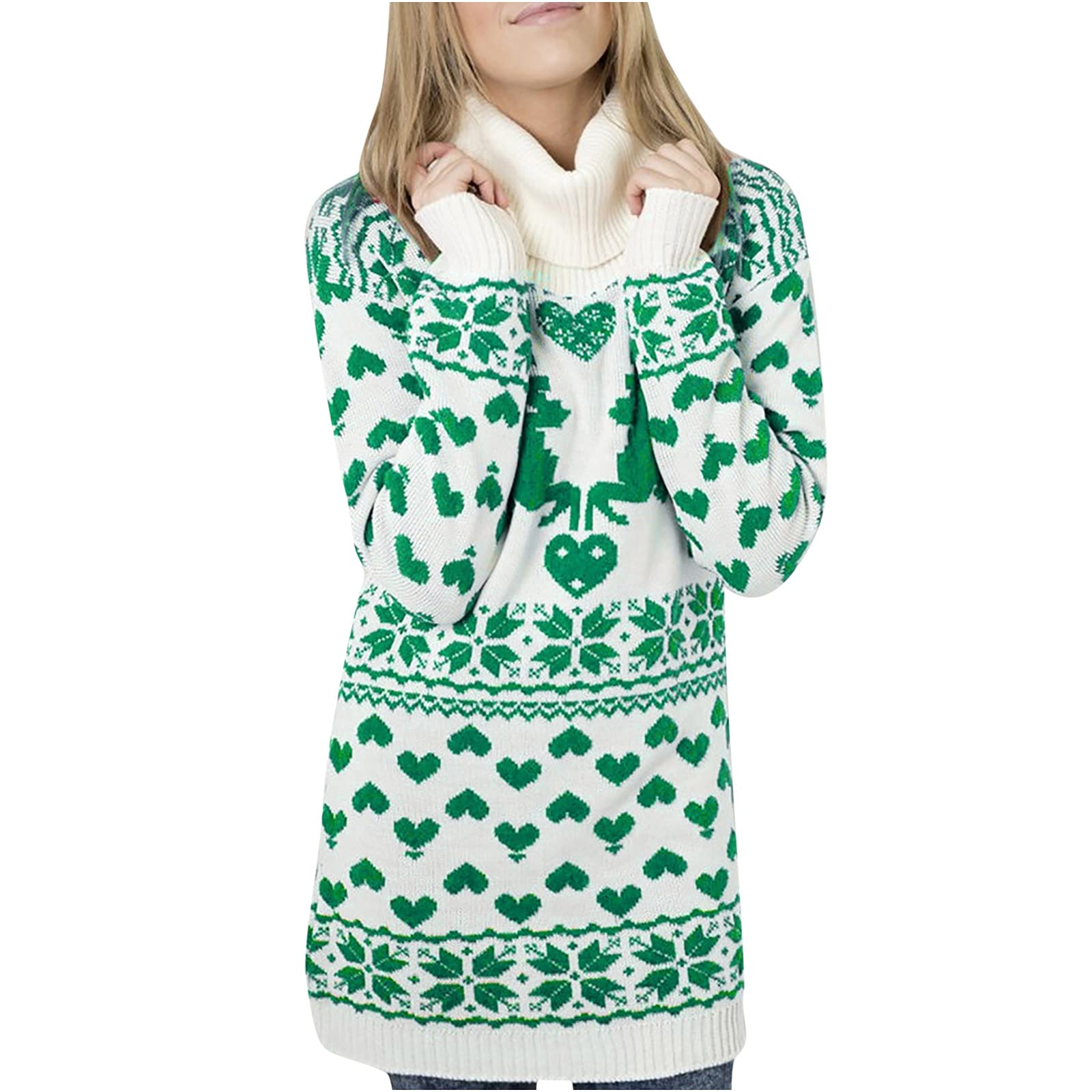Christmas Printed Women's Cable Knit Sweater - Classic Waffle Flat Knit Pullover Jumper Henley Blouse Top for Holiday Parties & Winter Fashion
