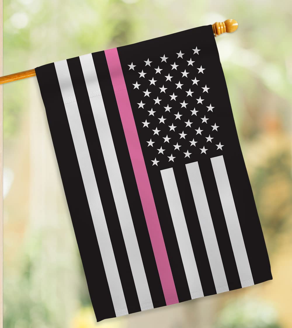 Thin Pink Line Garden House Flag - Double-Sided 28x40 Inch, Made in USA - Supports Cancer, Autism & Breast Cancer Awareness - Perfect for Yard Decor, Gifts & Outdoor Events