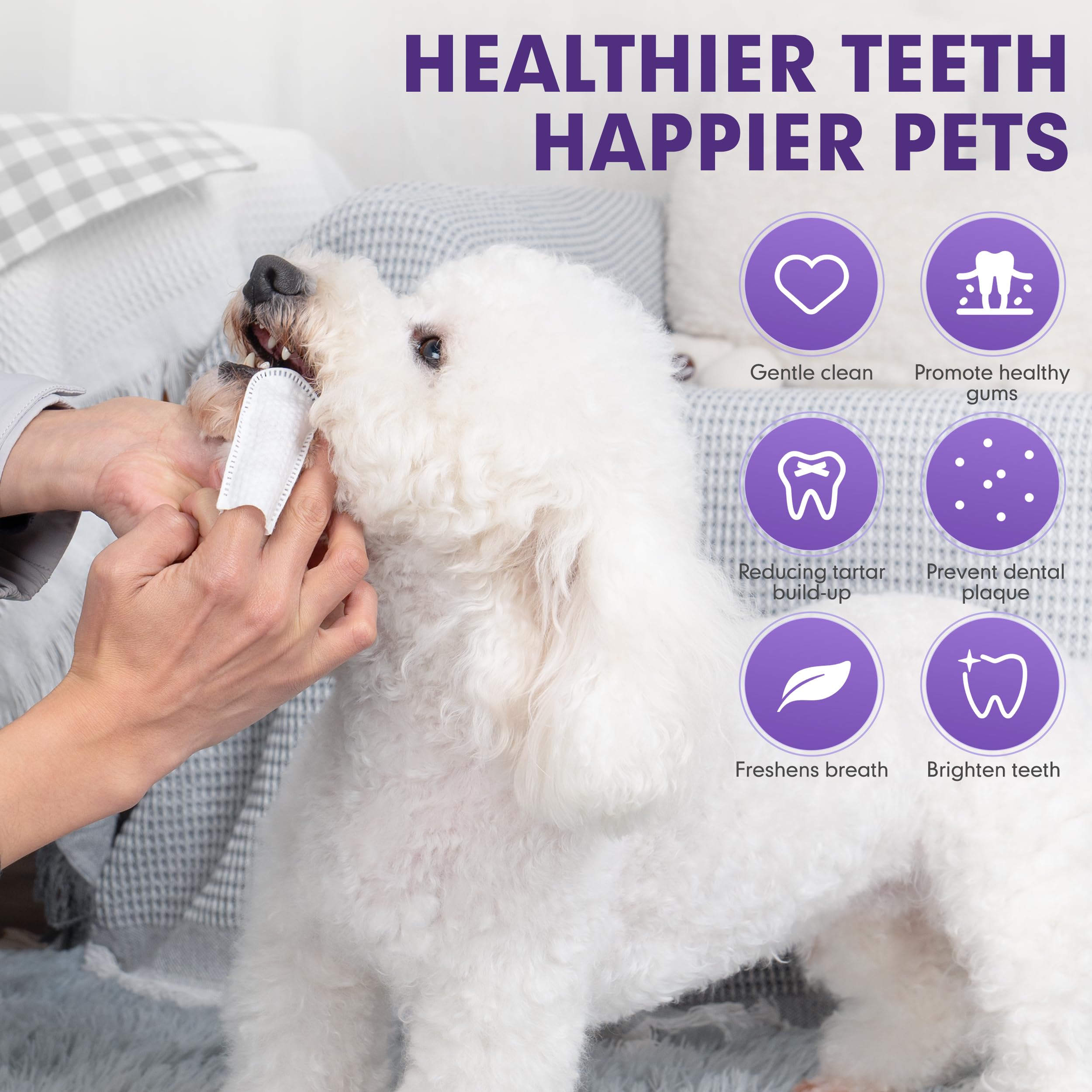 Cyeollo Dog Dental Wipes for Teeth Cleaning - 50 Count Pet Finger Wipes to Reduce Plaque & Tartar, Freshen Breath - No-Rinse Toothbrush Alternative for Dogs & Cats - Gentle Gum Care for Daily Oral Hygiene at Home or Travel