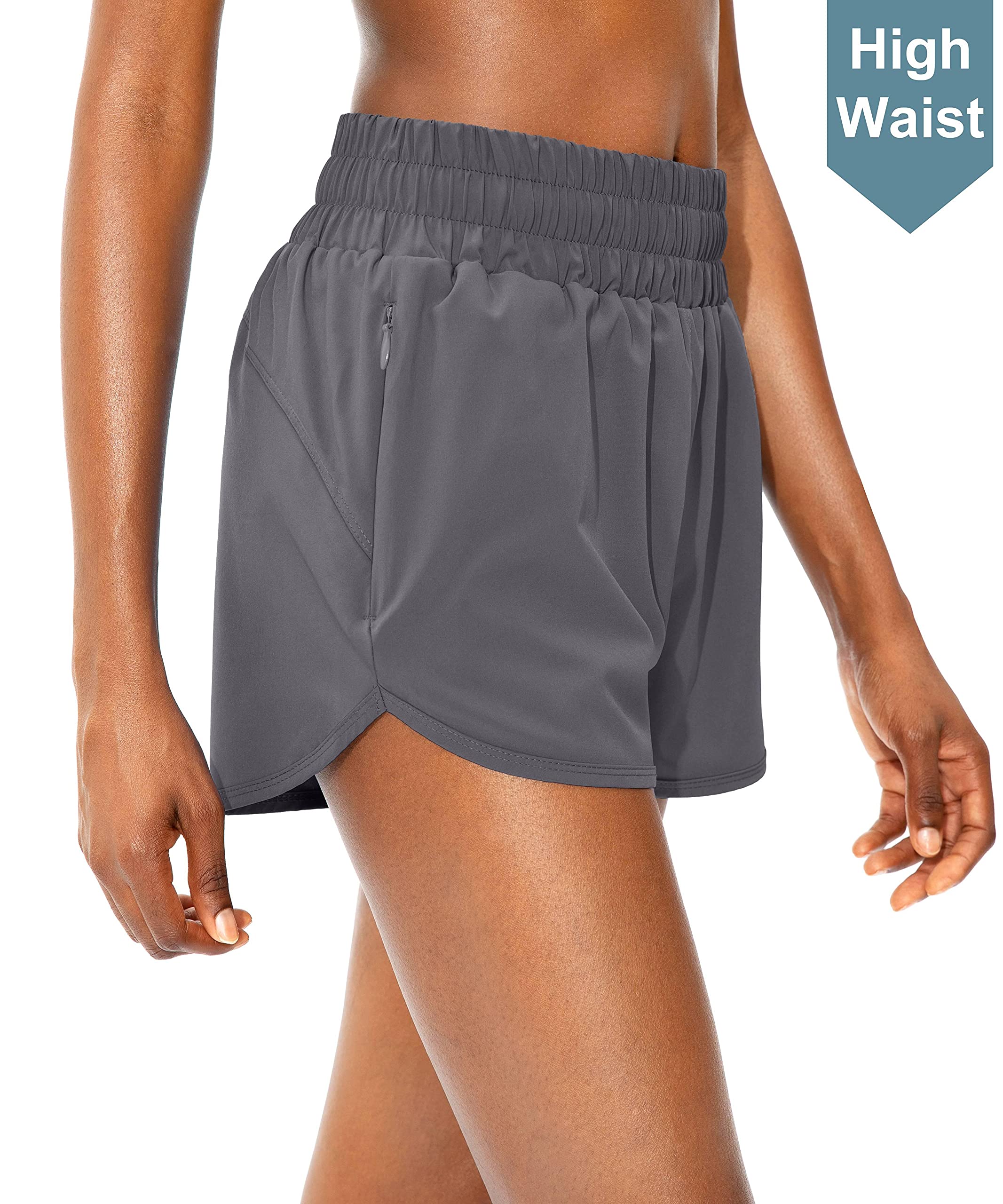SANTINY Women's High Waist Running Shorts with Zipper Pockets - Breathable Athletic Workout Gym Shorts with Liner for Jogging, Yoga & Fitness Training