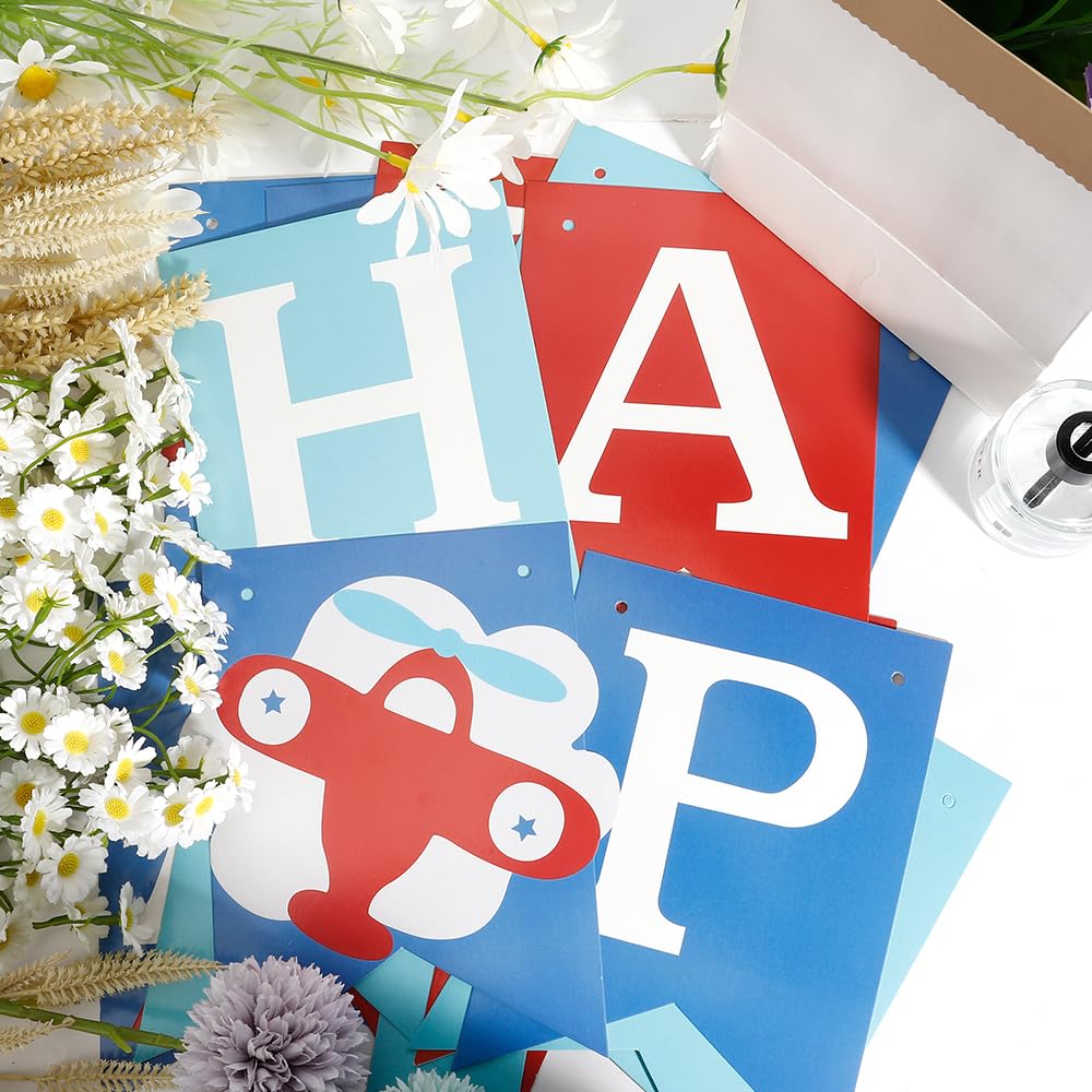 Blue & Red Happy Birthday Banner - Airplane Themed Party Decorations for Boys, Girls & Baby Showers | Perfect for Birthday Parties, Baby Showers & Aviation Celebrations