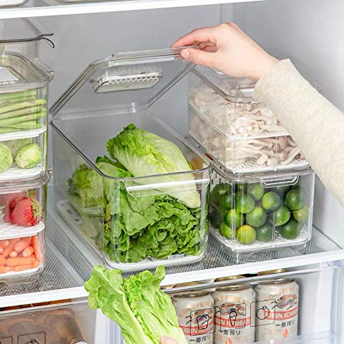 Slideep Refrigerator Food Storage Containers - Airtight Stackable Produce Saver with Lids & Removable Drain Tray, BPA-Free Freezer Bins for Fresh Lettuce, Salad, Fruits & Vegetables - Perfect for Kitchen, Meal Prep & Fridge Organization