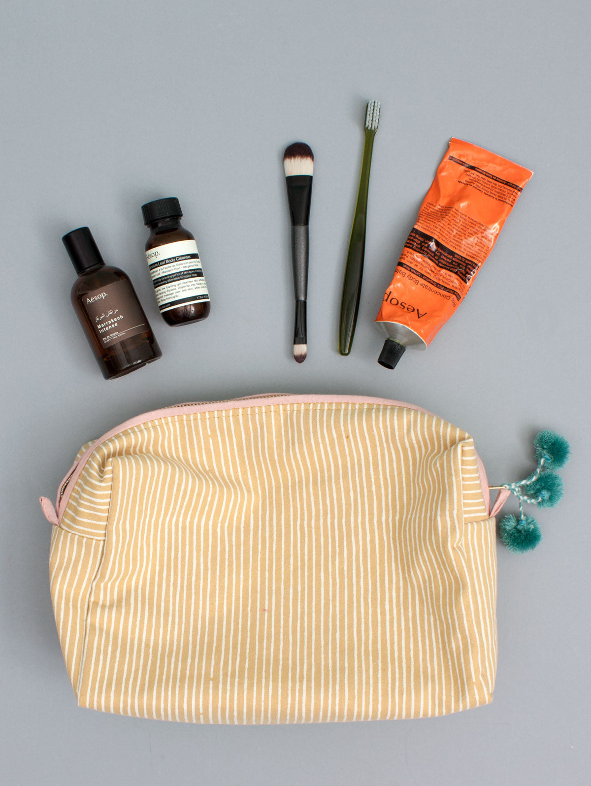 Premium Stripe Wash Bag in Mustard - Stylish Travel Cosmetic Organizer for Toiletries & Makeup - Perfect for Gym, Vacation & Daily Use