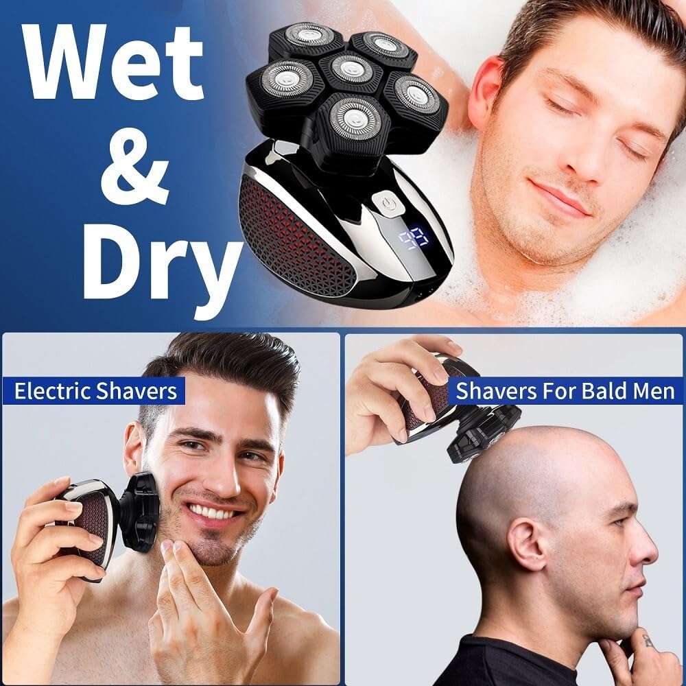 5-in-1 Electric Head Shaver for Men - Waterproof Bald Head Trimmer with Nose & Sideburn Clippers - Wet/Dry Grooming Kit for Smooth Shaving at Home or Travel