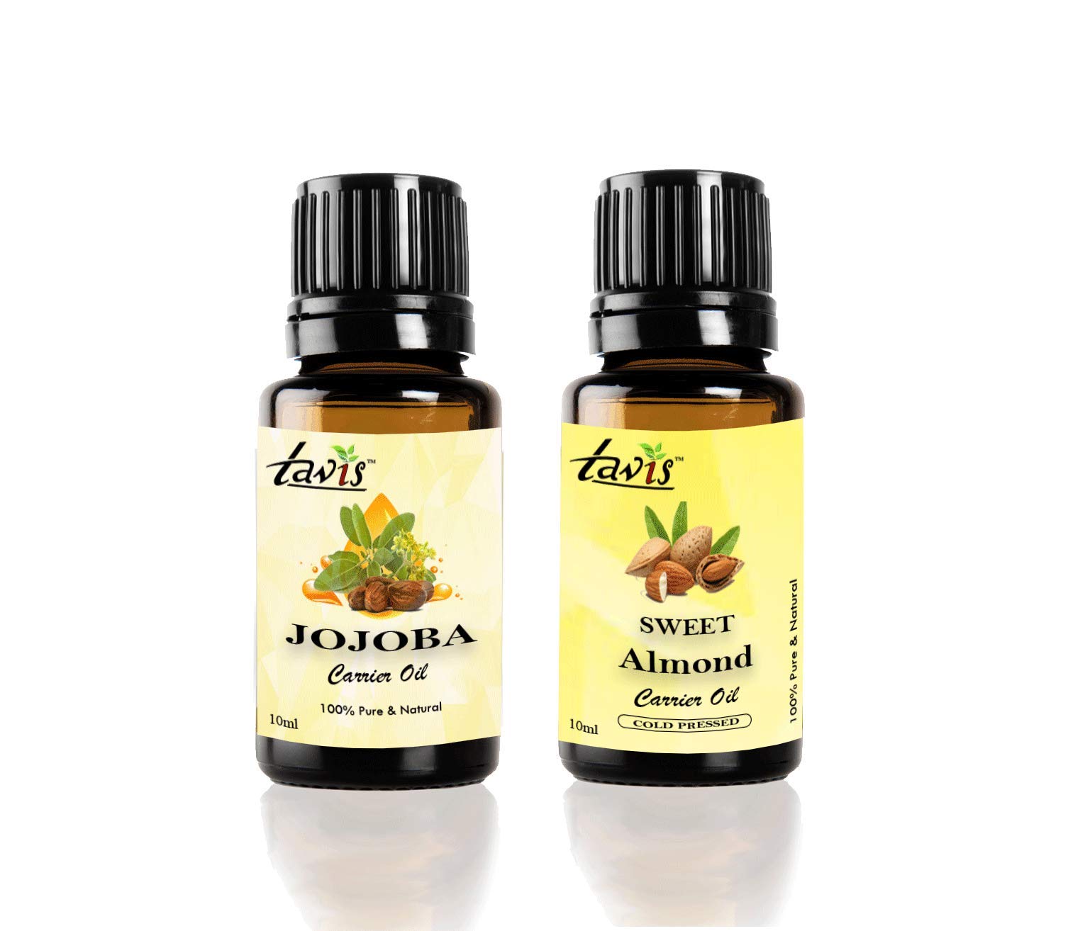 Organic Tavis Jojoba Oil & Sweet Almond Oil 20ml - Pure Natural Carrier Oils for Hair, Skin & Nail Care - DIY Beauty, Massage & Aromatherapy Essential Oil Blend