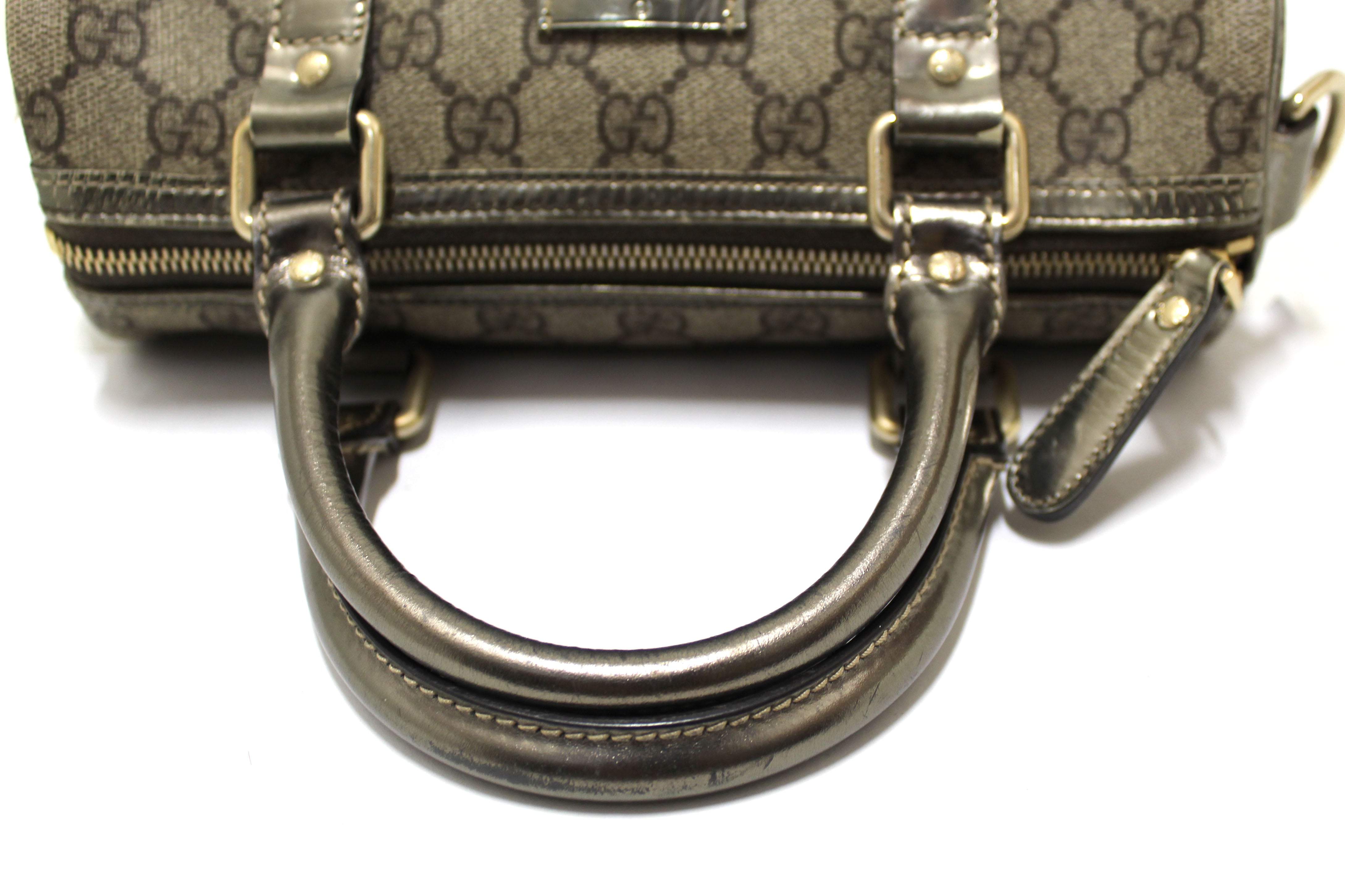 Authentic Gucci Grey & Silver Supreme Joy Small Boston Bag - Luxury Crossbody Purse for Women, Perfect for Parties, Travel & Everyday Use