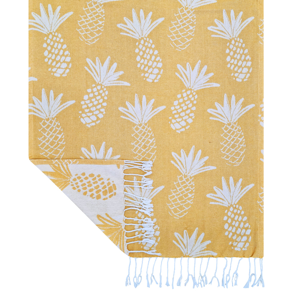 Premium Pineapple Turkish Towel - 90x180cm (35x71 Inches) Soft & Absorbent Beach Towel in Yellow & White - Perfect for Pool, Beach, Travel & Yoga