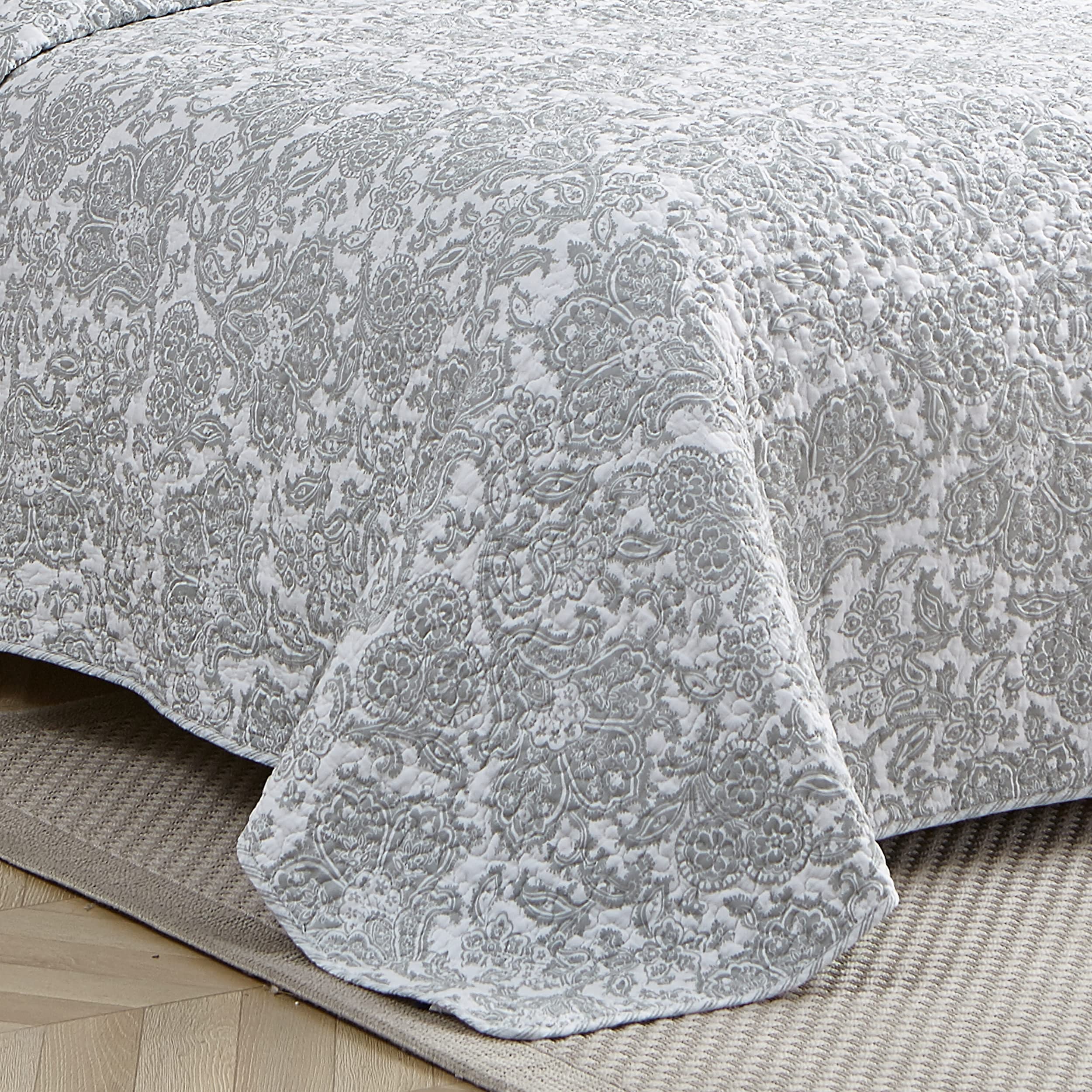 Reversible Cotton Quilt Set with Matching Sham - Lightweight All-Season Bedding for Twin Beds - Island Memory Grey - Perfect for Guest Rooms, Dorms & Cozy Bedroom Decor