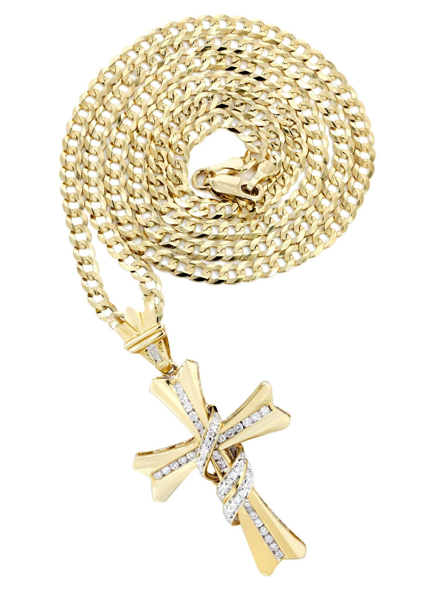 14K Yellow Gold Diamond Cross Pendant Necklace - 0.44 Carat Genuine Diamond Jewelry for Women, Gift for Baptism, First Communion & Religious Occasions