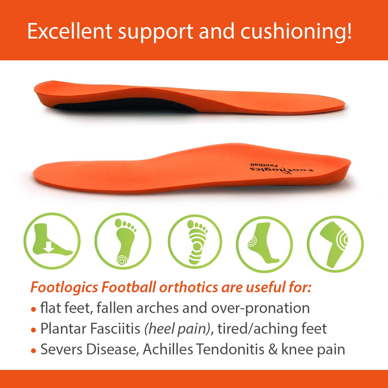 Best Orthotic Shoe Insoles for Soccer & Football - Arch Support for Heel Pain, Metatarsalgia & Flat Feet Relief - Comfortable Full-Length Insoles (Pair, Size L) - Perfect for Athletes & Daily Wear