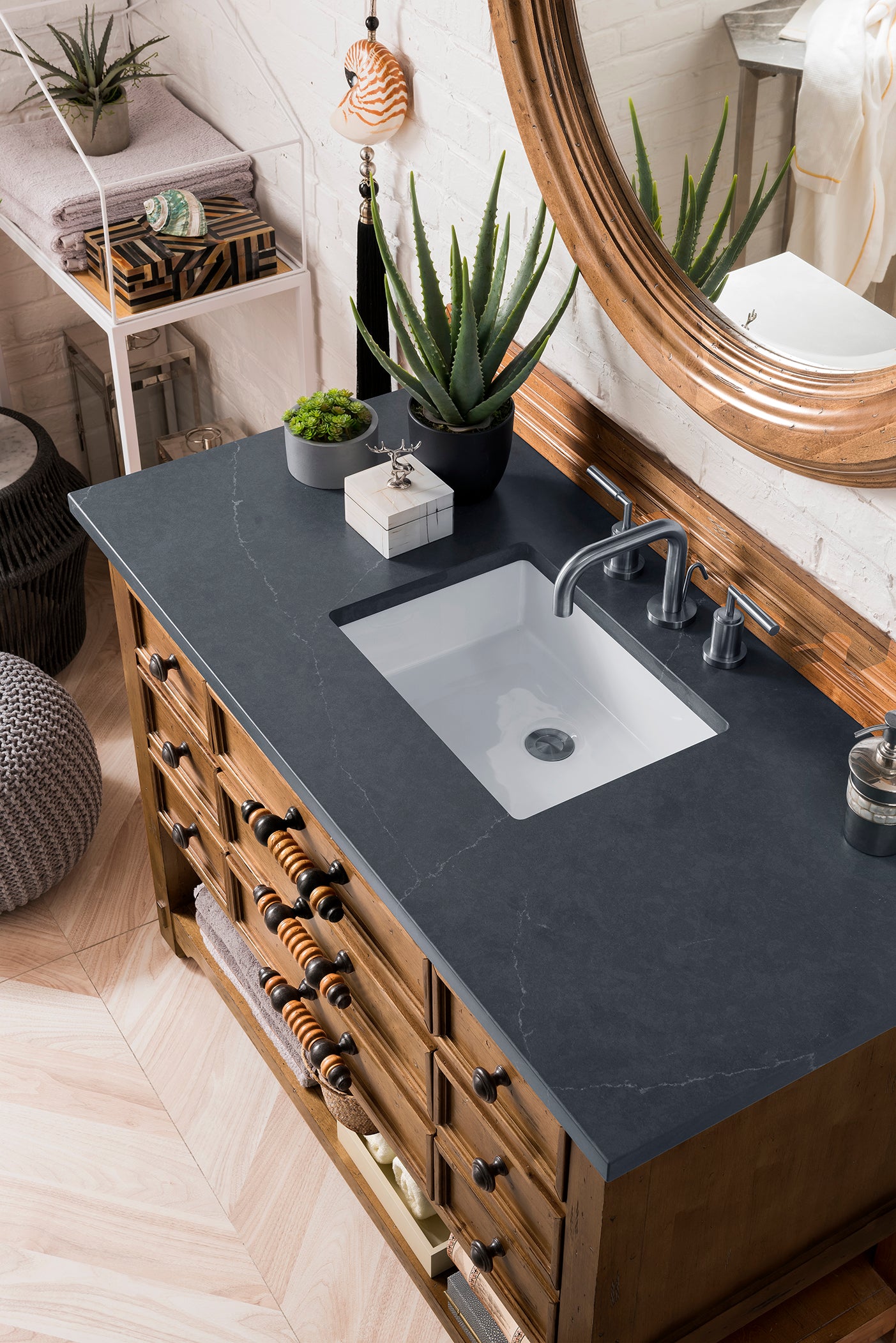 Malibu 48-Inch Single Bathroom Vanity in Honey Alder with 3CM Charcoal Soapstone Quartz Countertop - Perfect for Modern Master Bathrooms and Guest Suites
