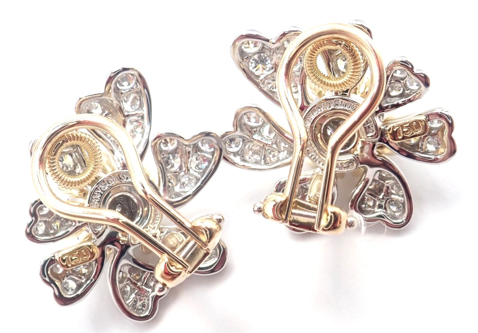 Tiffany & Co Schlumberger Cones And Petals 18k Gold Platinum Diamond Earrings - Luxury Jewelry for Women, Elegant Gift for Anniversary & Special Occasions