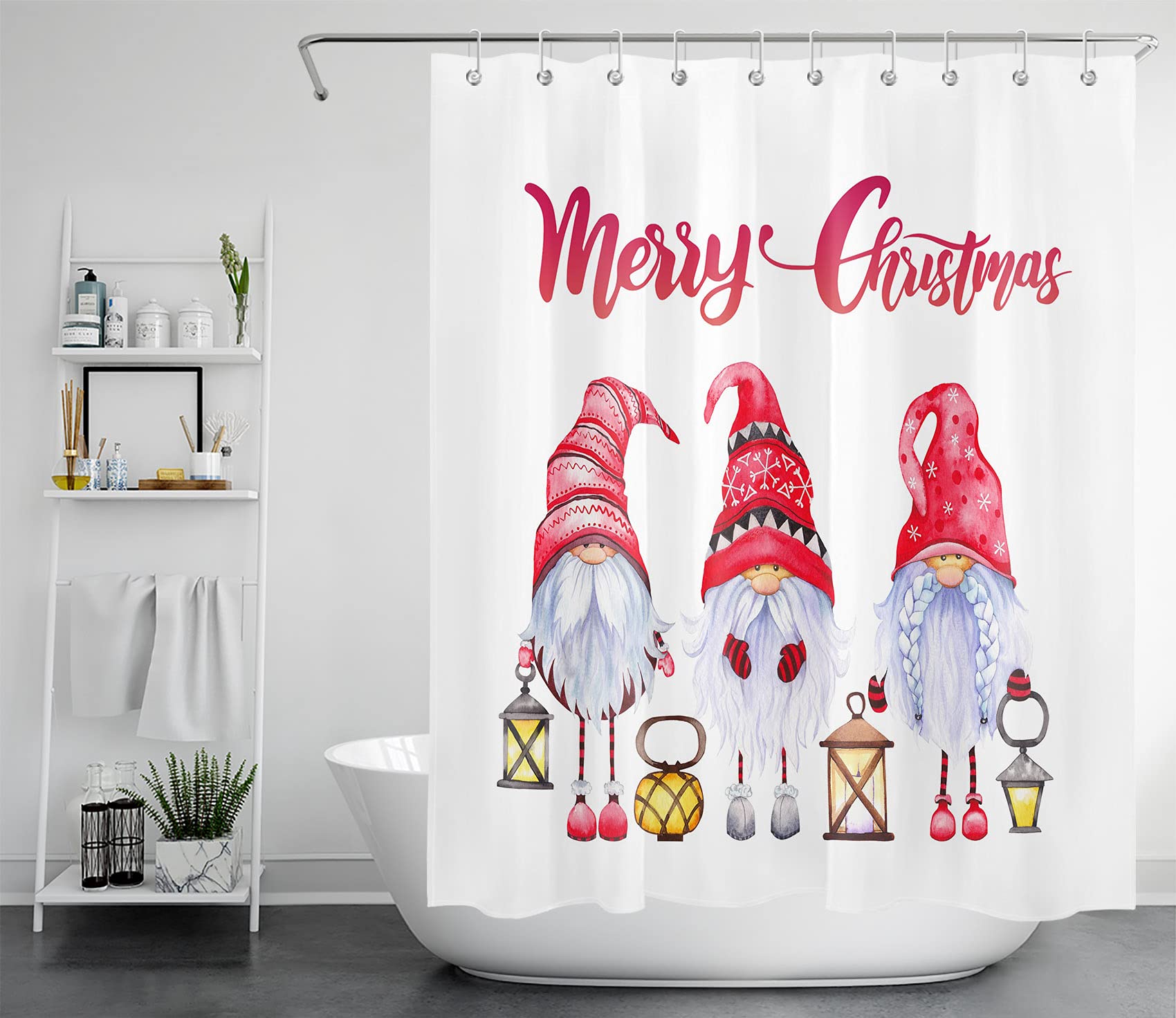 Funny Pink Gnome Christmas Shower Curtain - Waterproof Polyester Fabric with Snowflake Design (60x72 Inches) - Perfect for Holiday Bathroom Decor & Winter Home Decorating