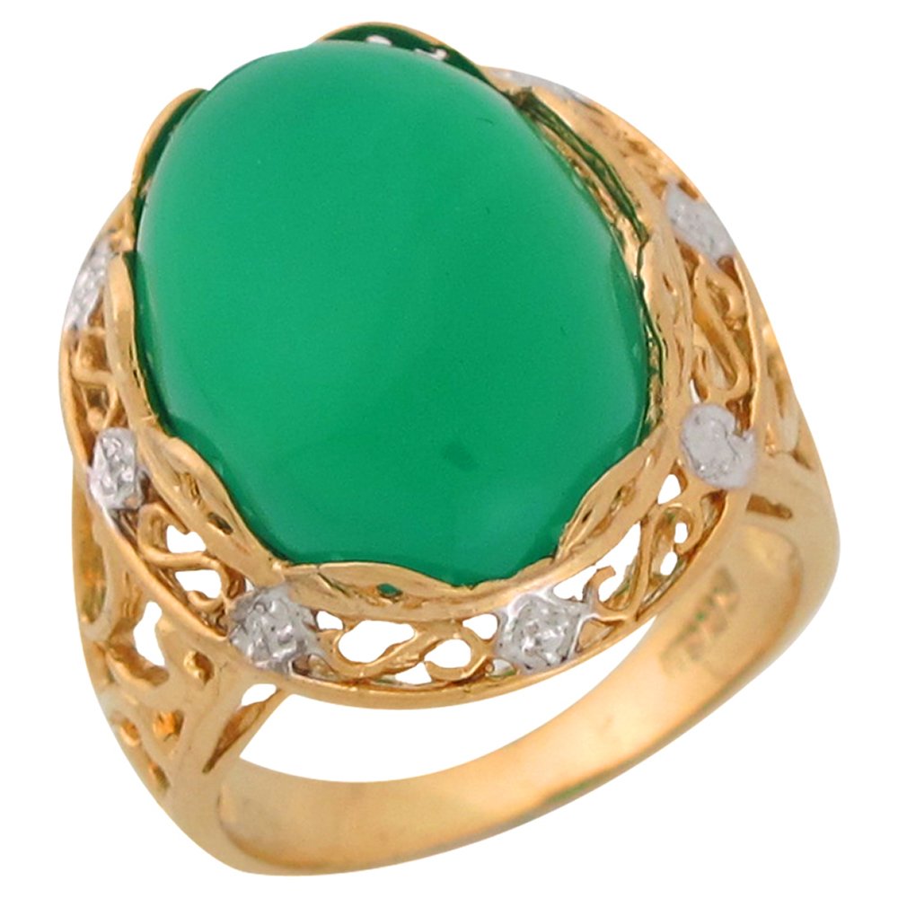 10k Two-Tone Gold Simulated Jade Filigree Wide Top Ring for Women - Vintage Style Jewelry - Perfect for Weddings, Parties & Special Occasions