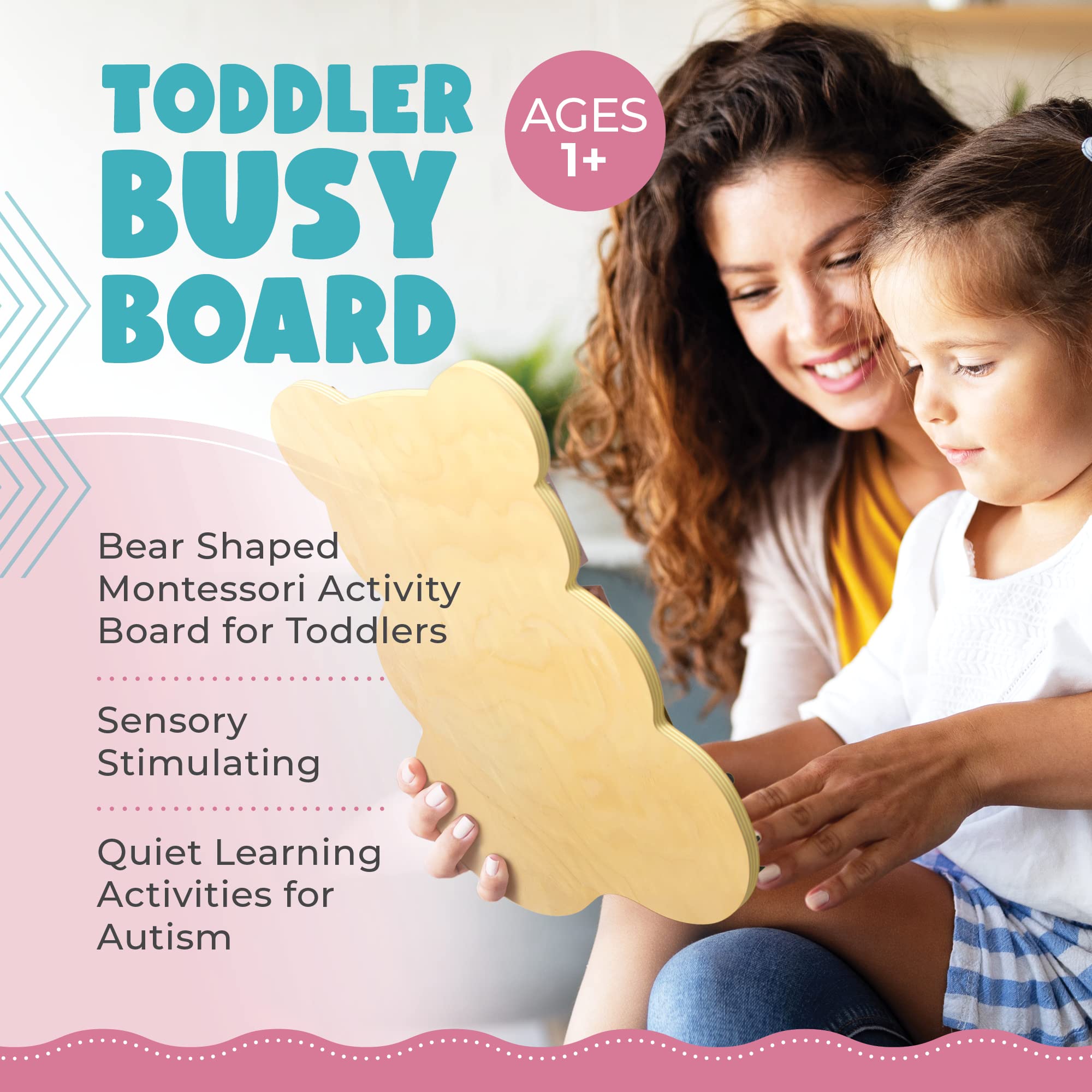 Montessori Busy Board for Toddlers - Sensory Activity Toy with Bear Shape, Car & Airplane Travel Games - Quiet Learning Tool for Autism Kids | Perfect for Airplane Travel, Road Trips & Home Playtime