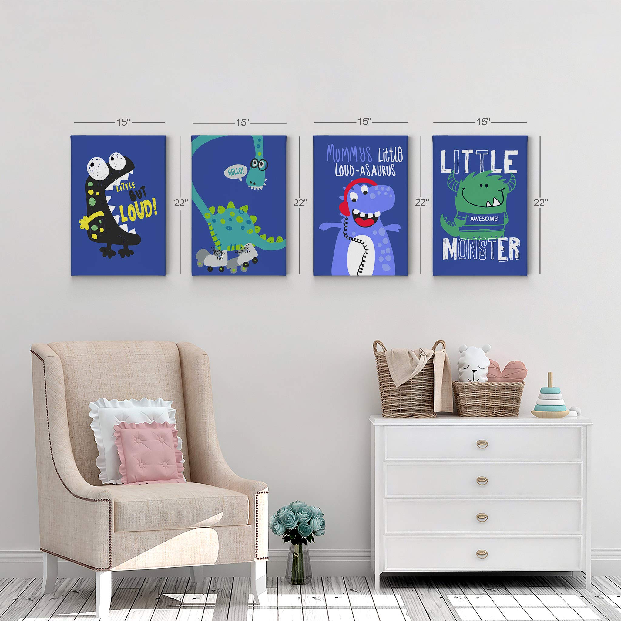 Cute Little Monster Wall Decor - 4 Panel Canvas Print Set for Kids Room, Nursery & Baby Room - Ready to Hang Wall Art (36x24 inches x4) - Made in USA | Perfect for Playrooms, Bedrooms & Children's Spaces