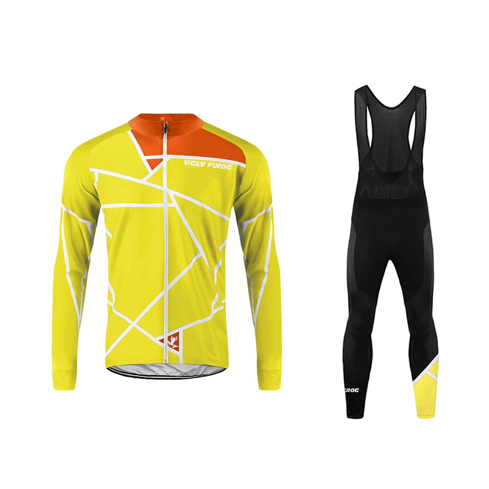 UGLY FROG Men's Winter Waterproof Thermal Breathable Cycling Jacket & Padded Pants Set - Long Sleeve Sportswear for Biking, Outdoor Riding & Cold Weather Activities