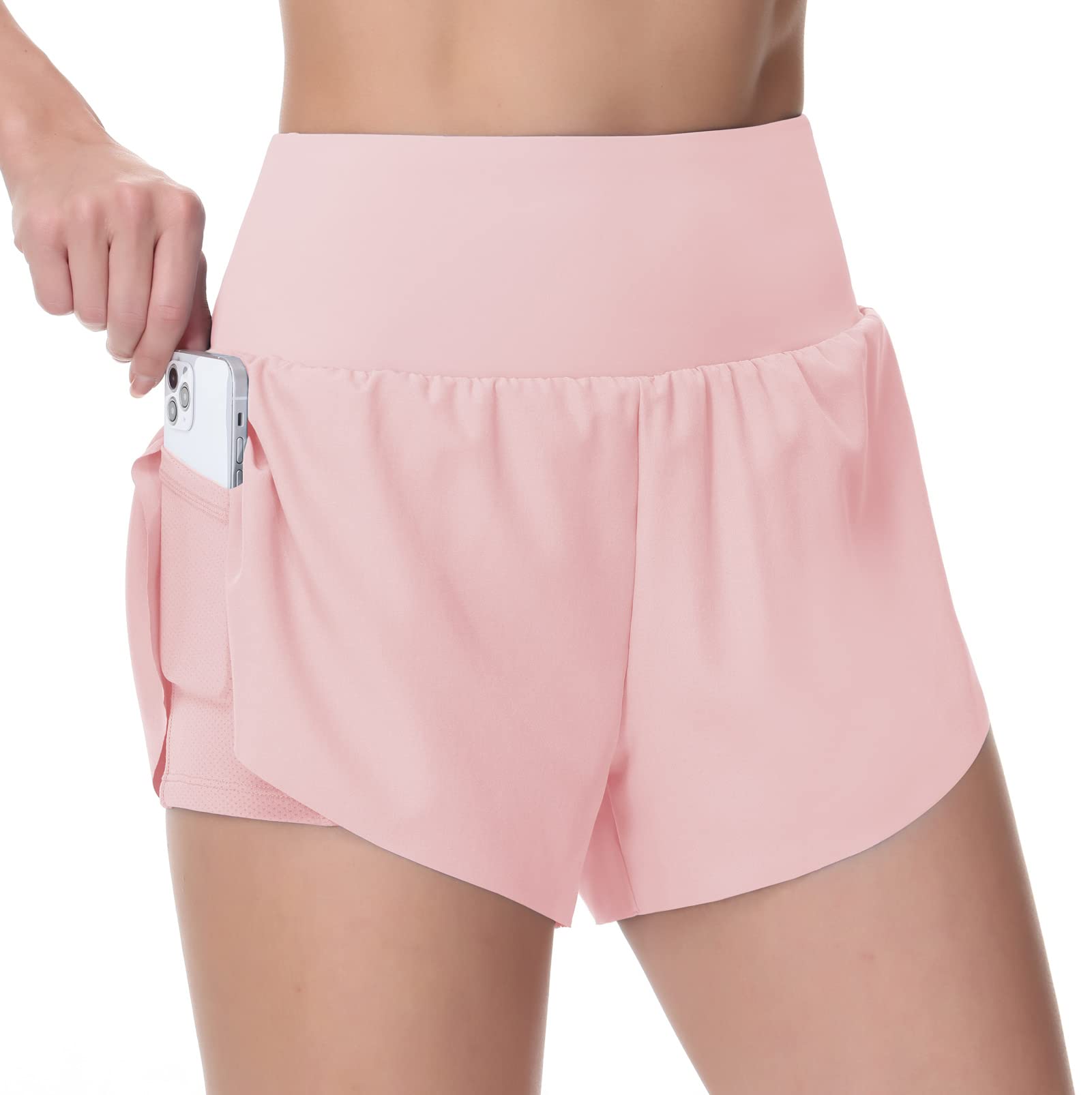 THE GYM PEOPLE Women's High Waist Quick Dry Running Shorts with Mesh Liner & Zipper Pockets - Breathable Workout Shorts for Tennis, Gym, Yoga & Outdoor Activities